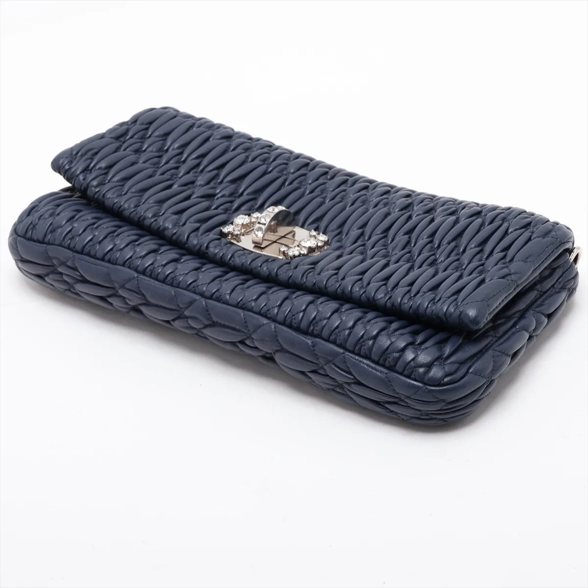 Matelassé Nappa Crystal Leather 2-Way Shoulder Bag, Navy — view 3