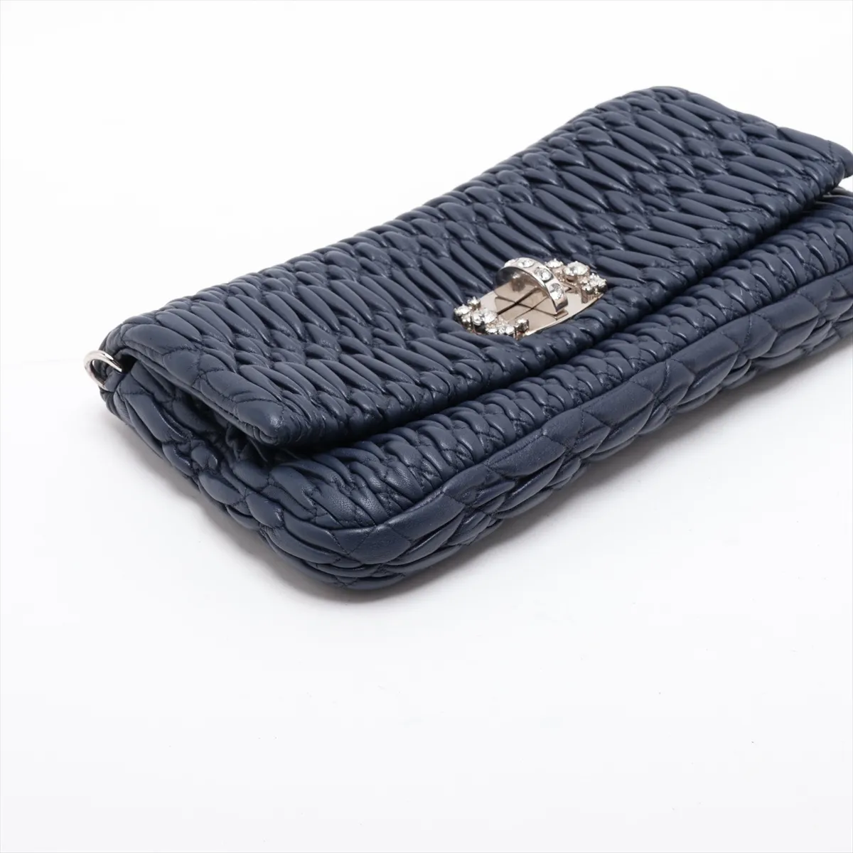 Matelassé Nappa Crystal Leather 2-Way Shoulder Bag, Navy — view 4