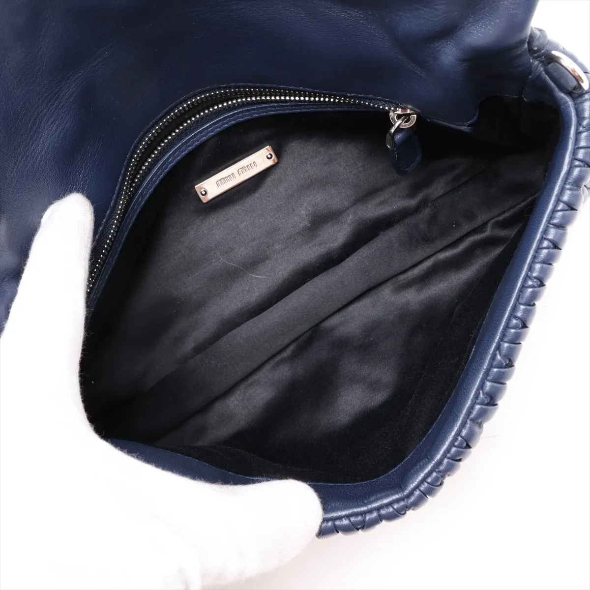 Matelassé Nappa Crystal Leather 2-Way Shoulder Bag, Navy — view 6