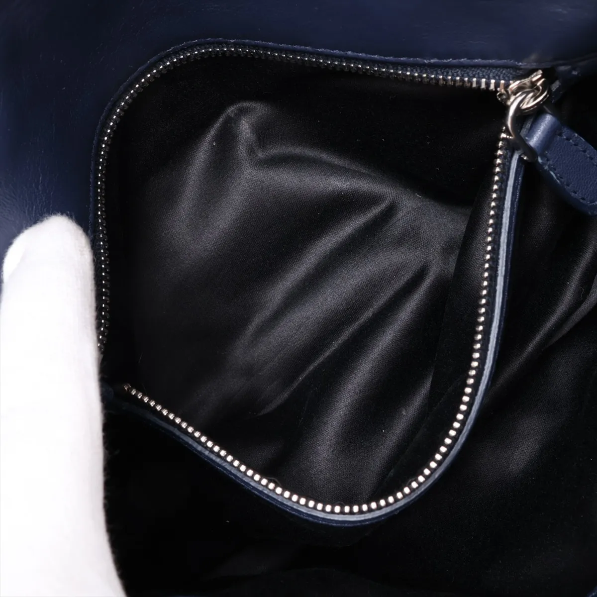 Matelassé Nappa Crystal Leather 2-Way Shoulder Bag, Navy — view 7