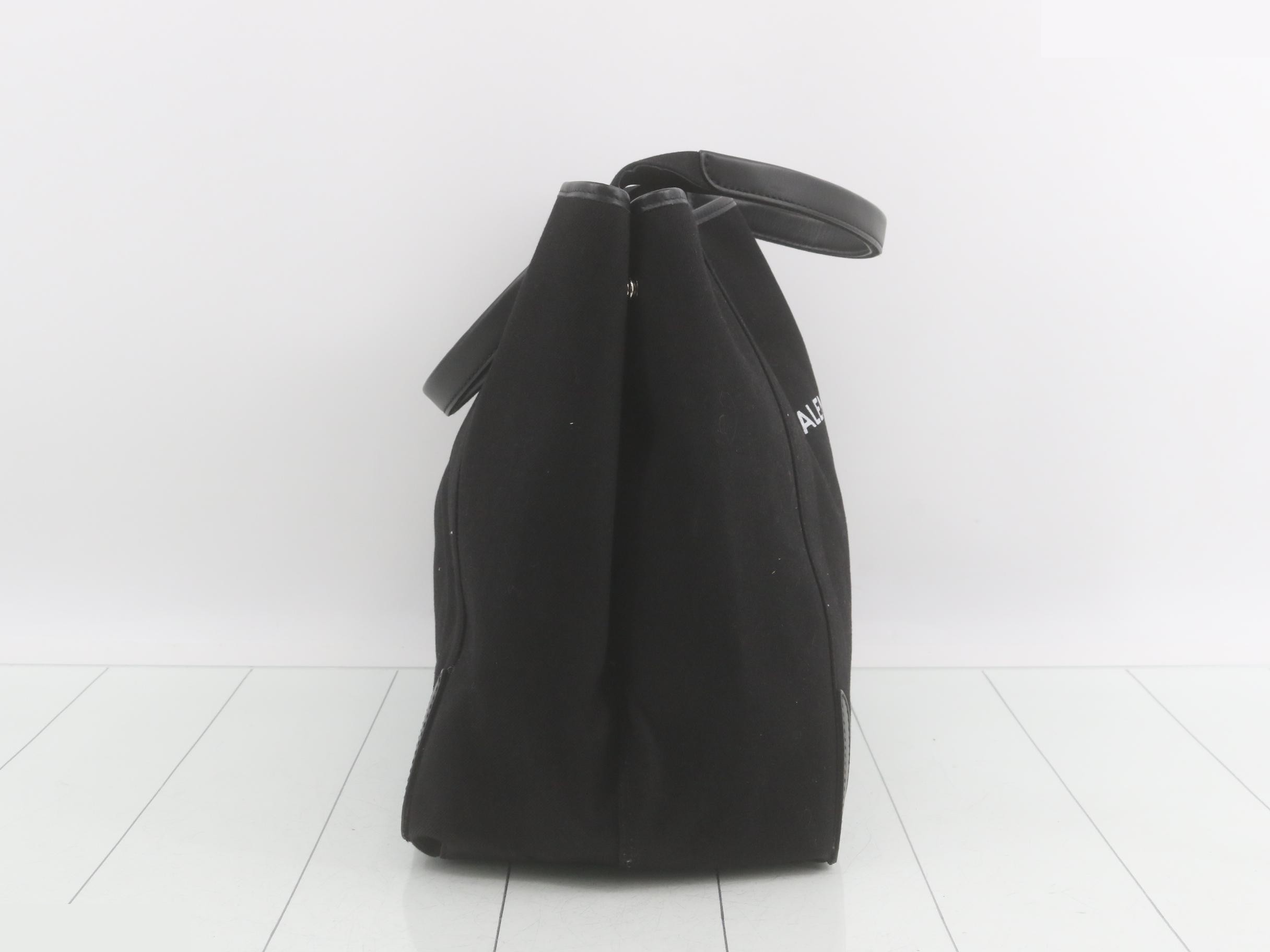 Navy Cabas handbag, canvas/leather, black — view 4