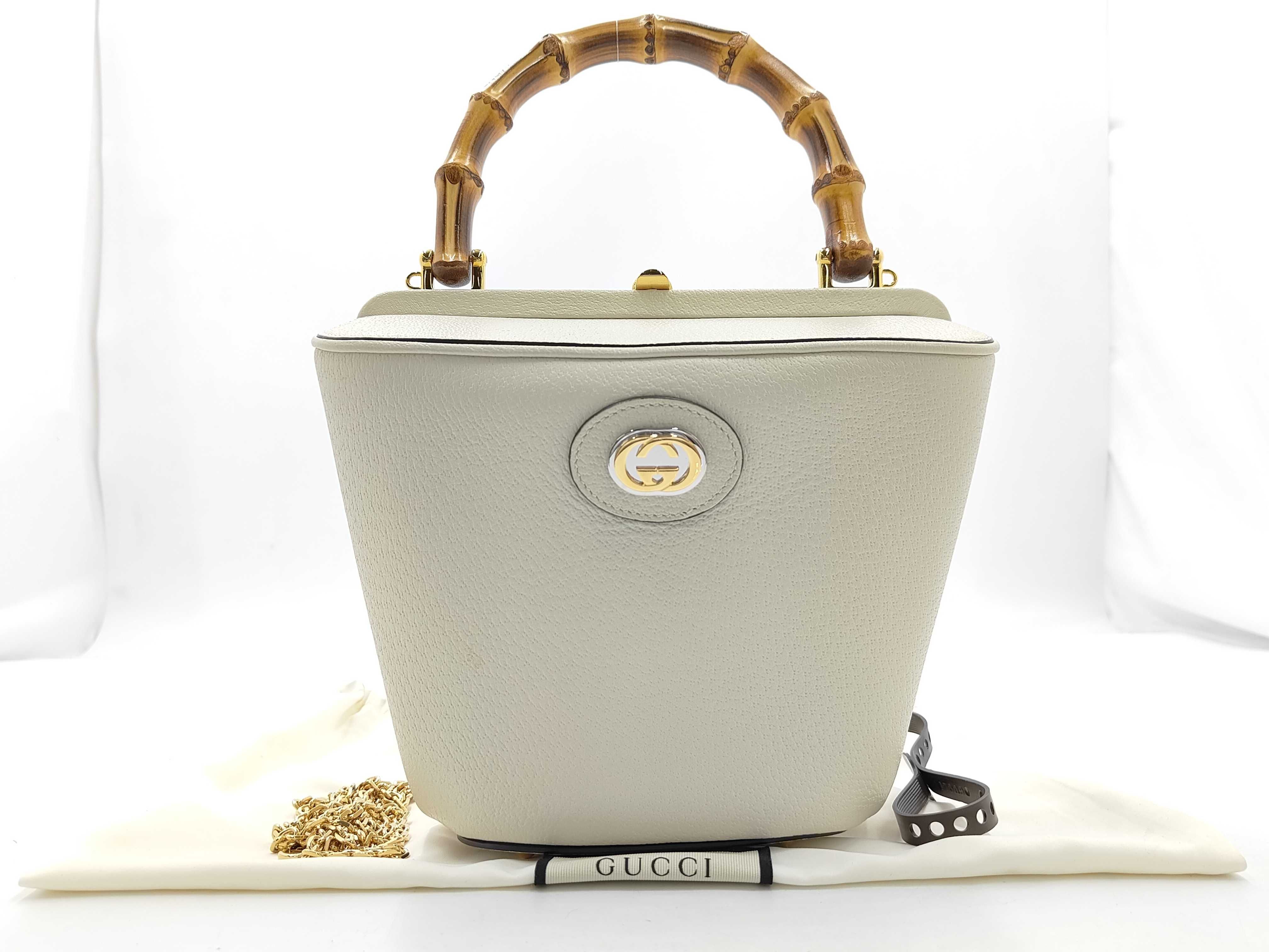 Small Bamboo Bucket Bag with Chain (616437) Leather 2-way Tote Bag