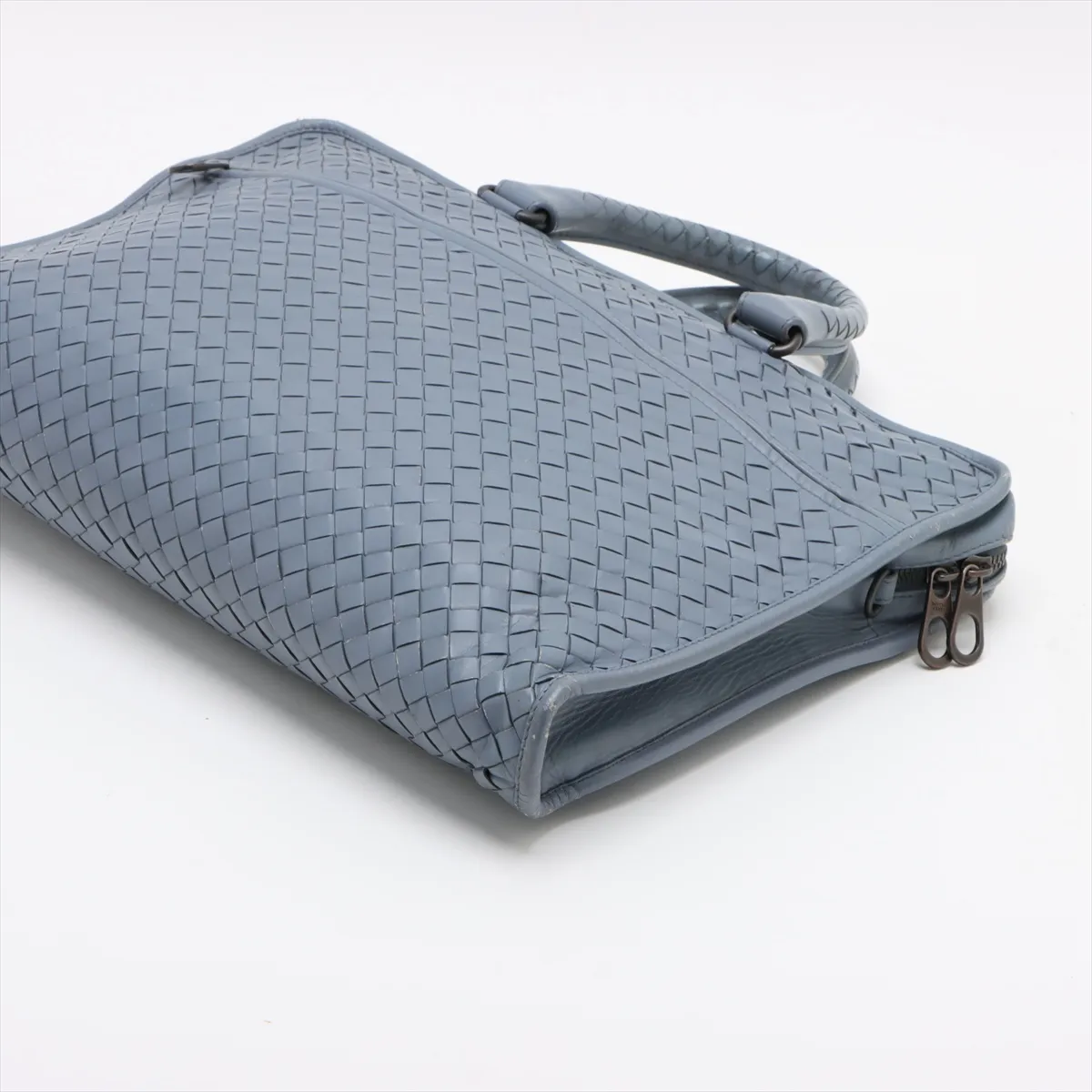Intrecciato Leather Business Bag Blue — view 3