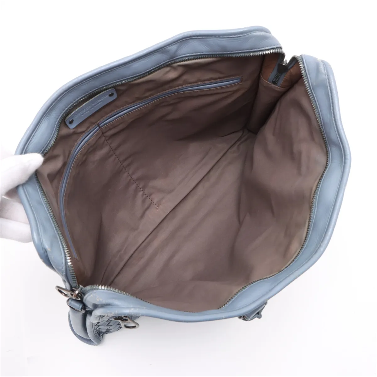 Intrecciato Leather Business Bag Blue — view 7