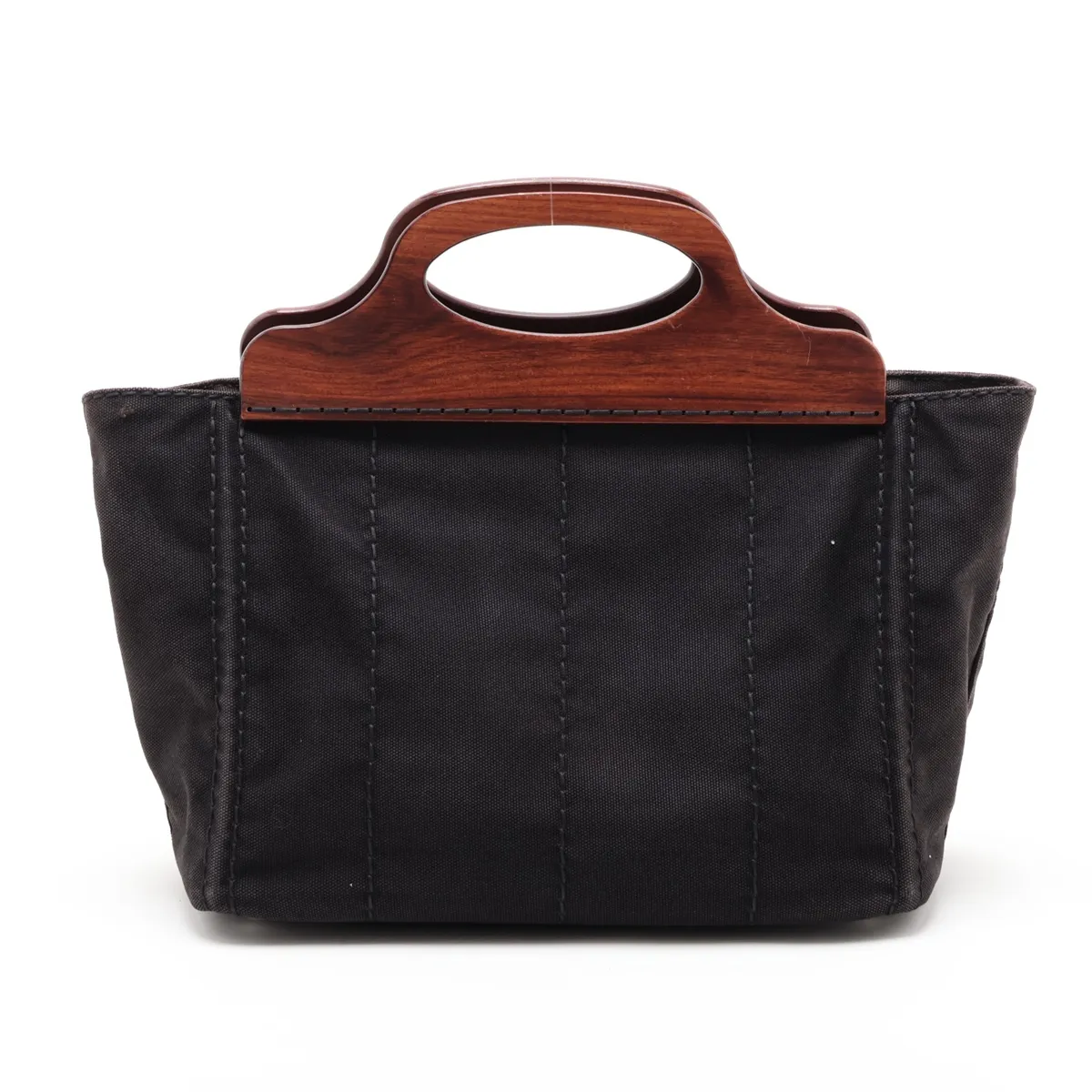 Canapa Canvas x Wood 2-Way Handbag, Black — view 2