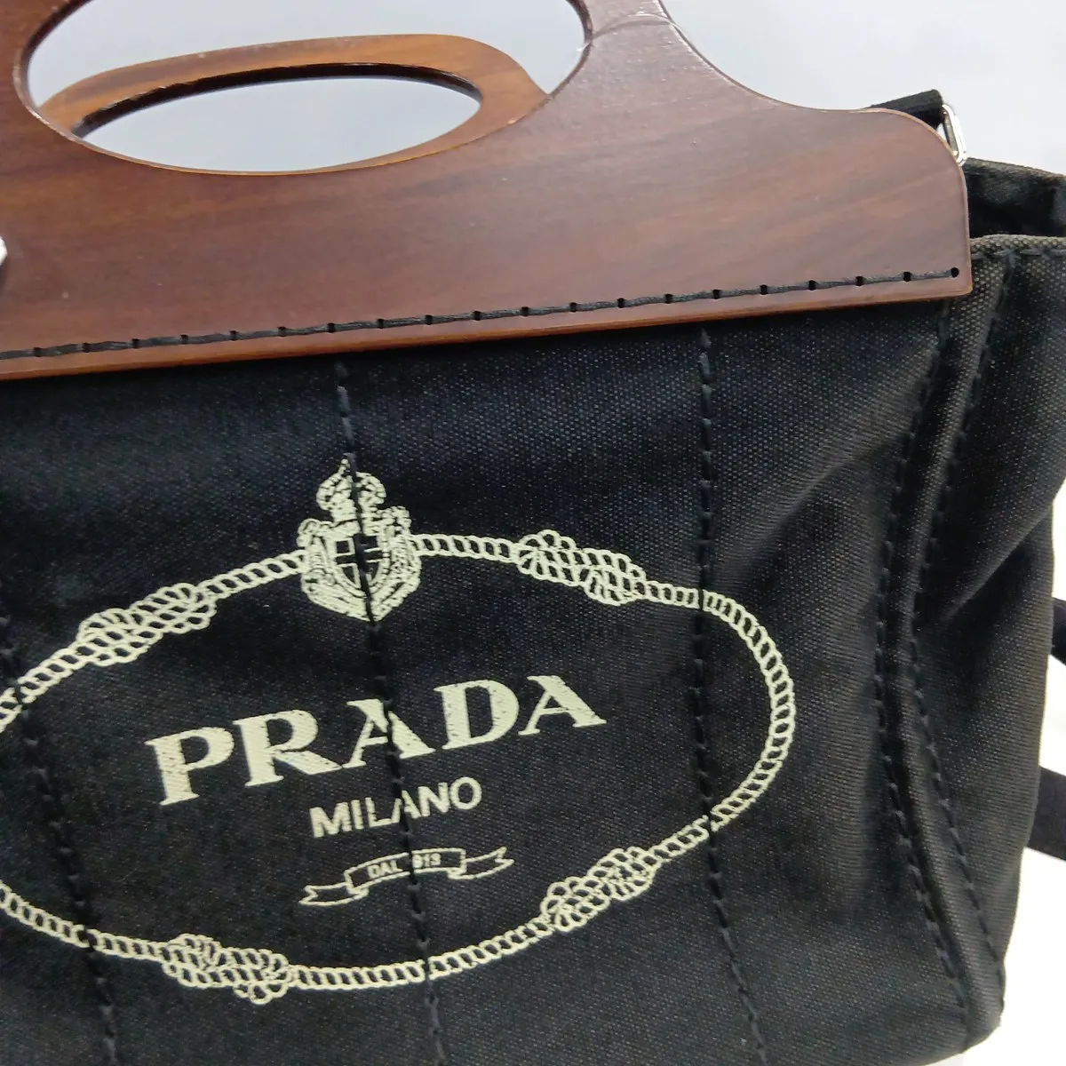 Canapa Canvas x Wood 2-Way Handbag, Black — view 12