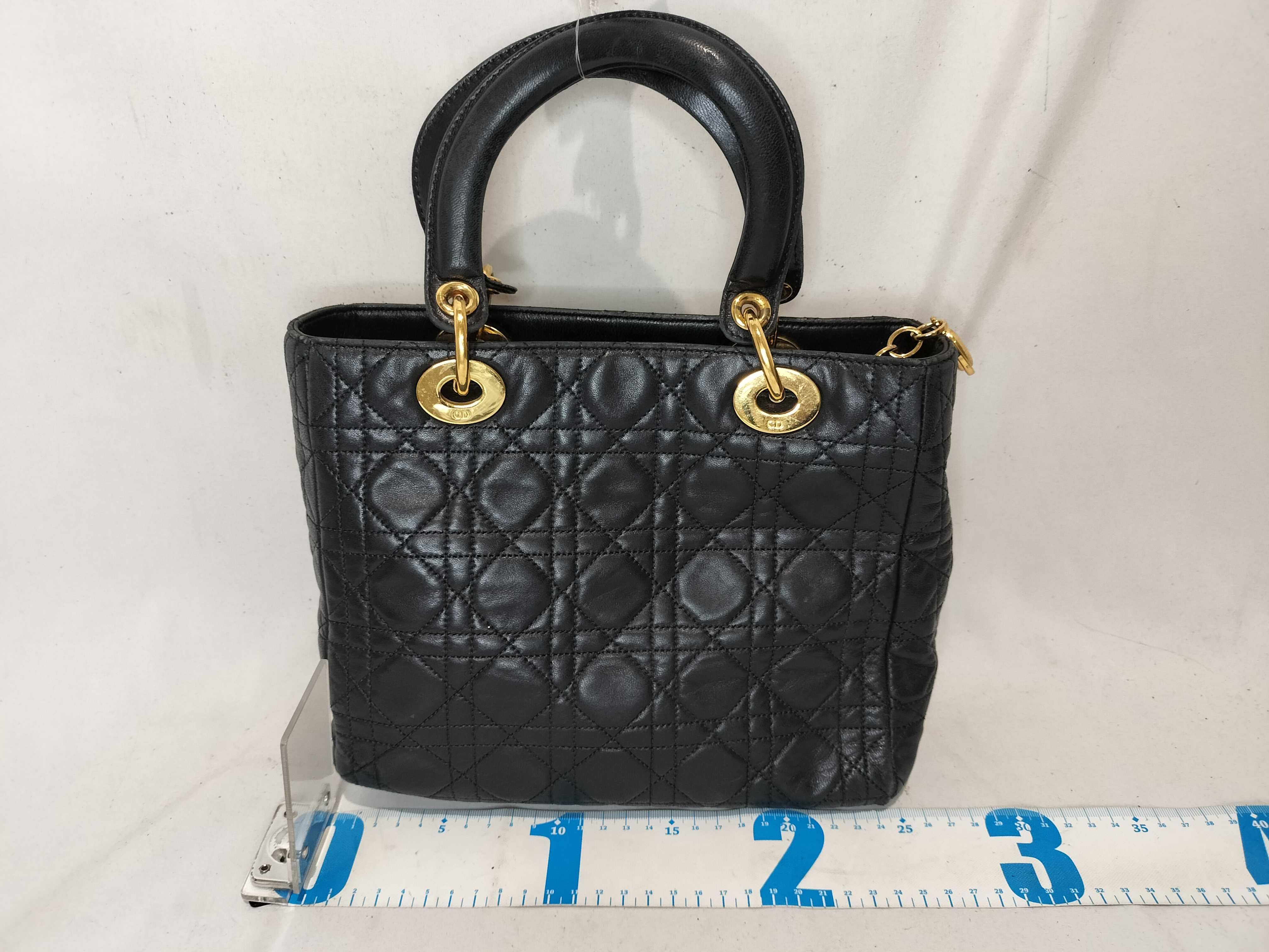 Lady Dior Christian Lady Cannage Medium Leather 2-Way Handbag Black Handbag — view 3