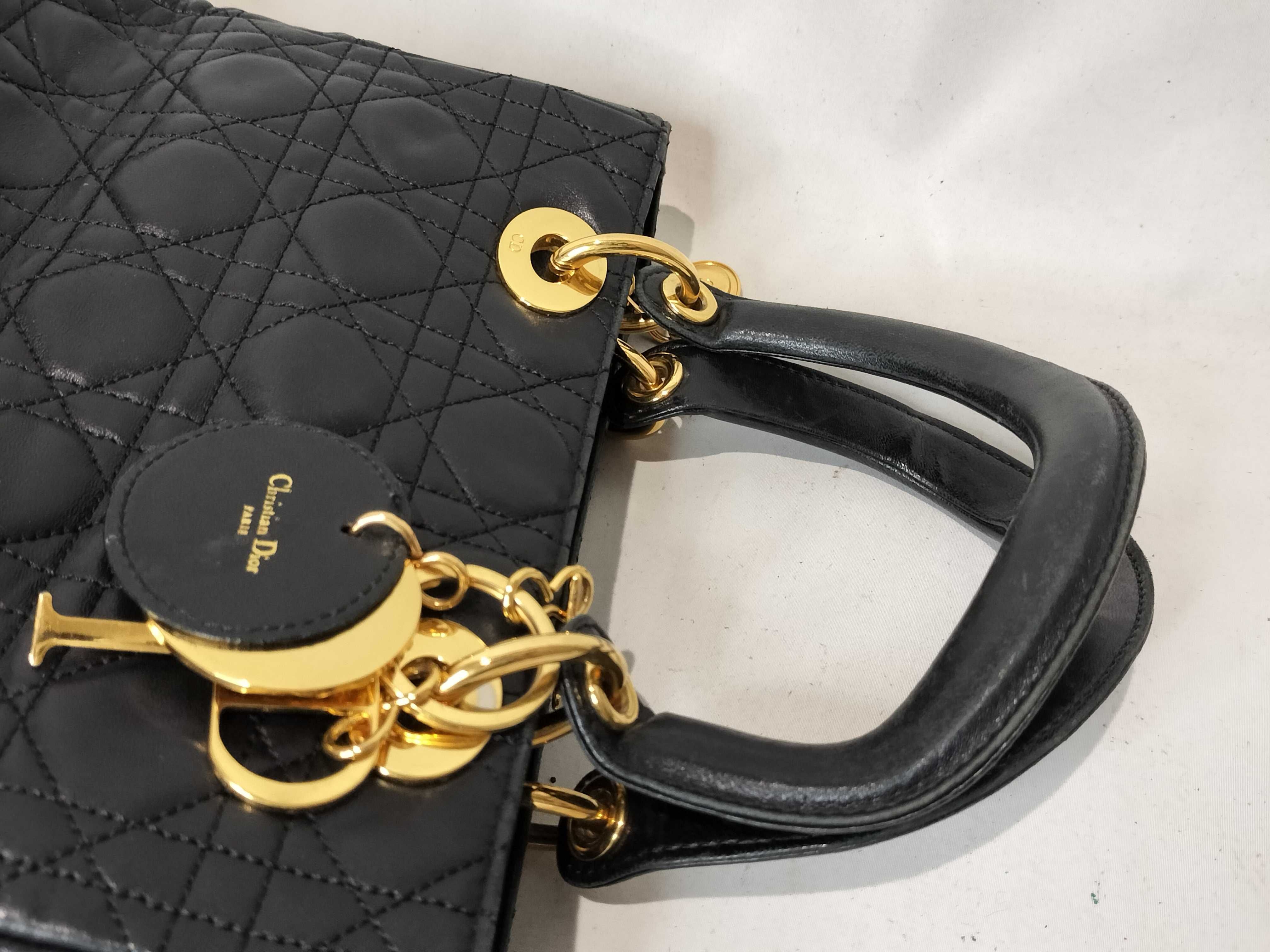 Lady Dior Christian Lady Cannage Medium Leather 2-Way Handbag Black Handbag — view 4