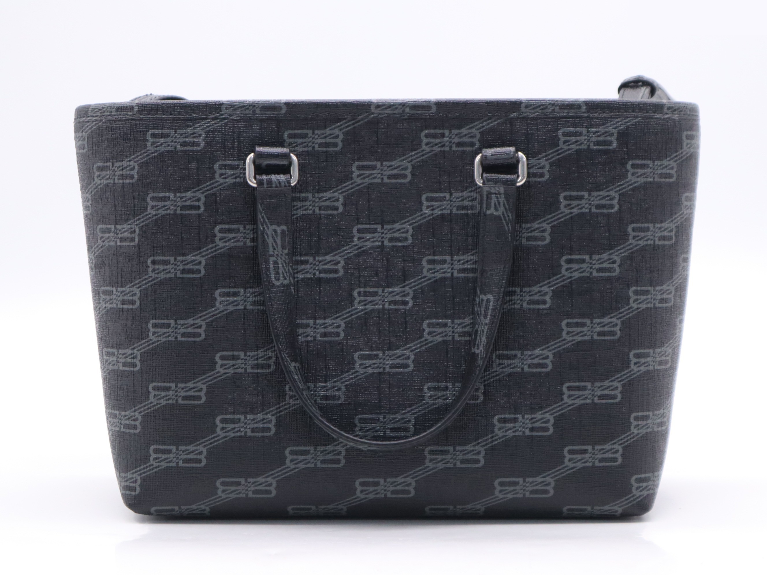 BB Monogram Signature Small Shopper Bag, Black, Silver Hardware — view 2