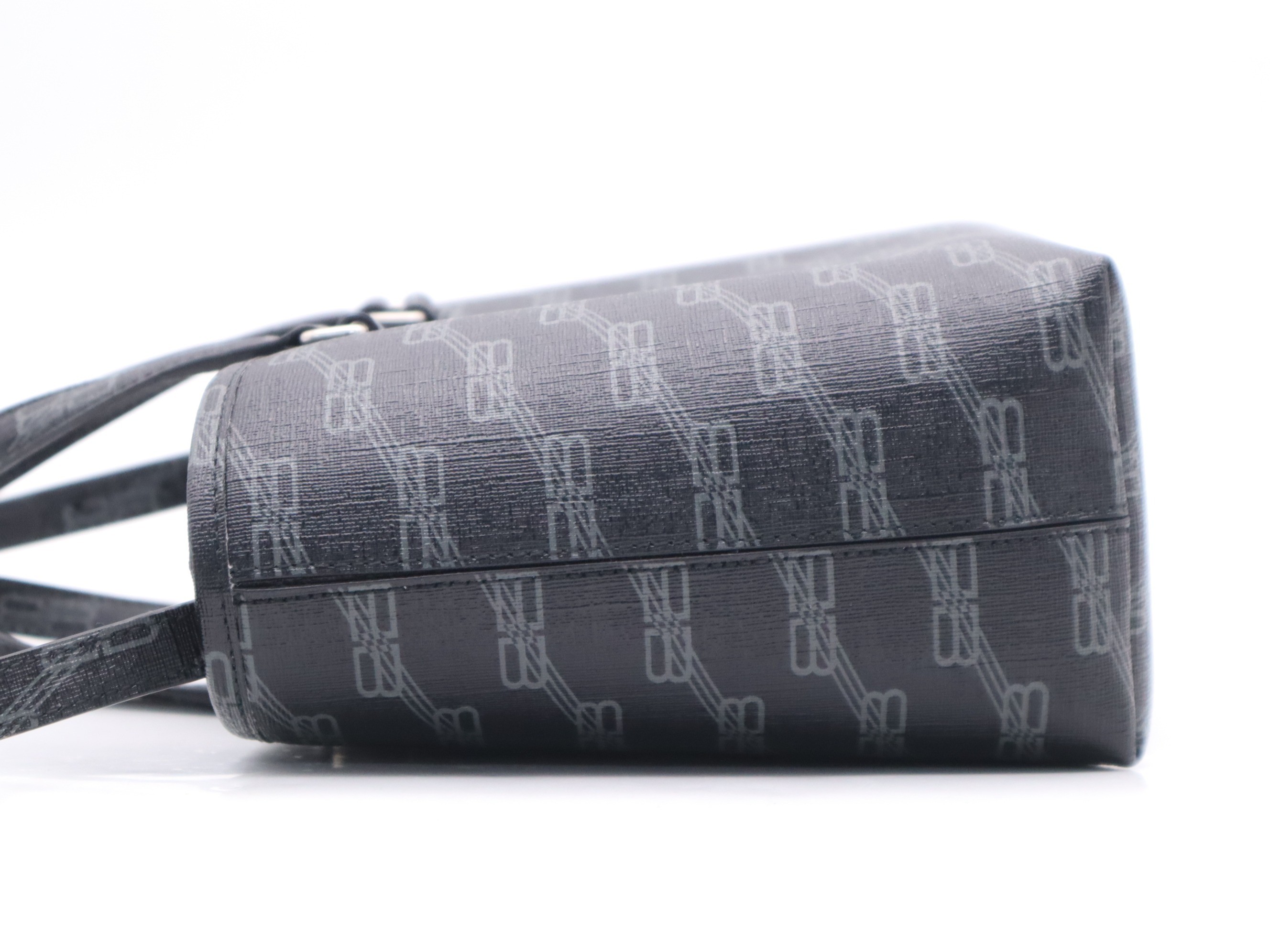 BB Monogram Signature Small Shopper Bag, Black, Silver Hardware — view 3