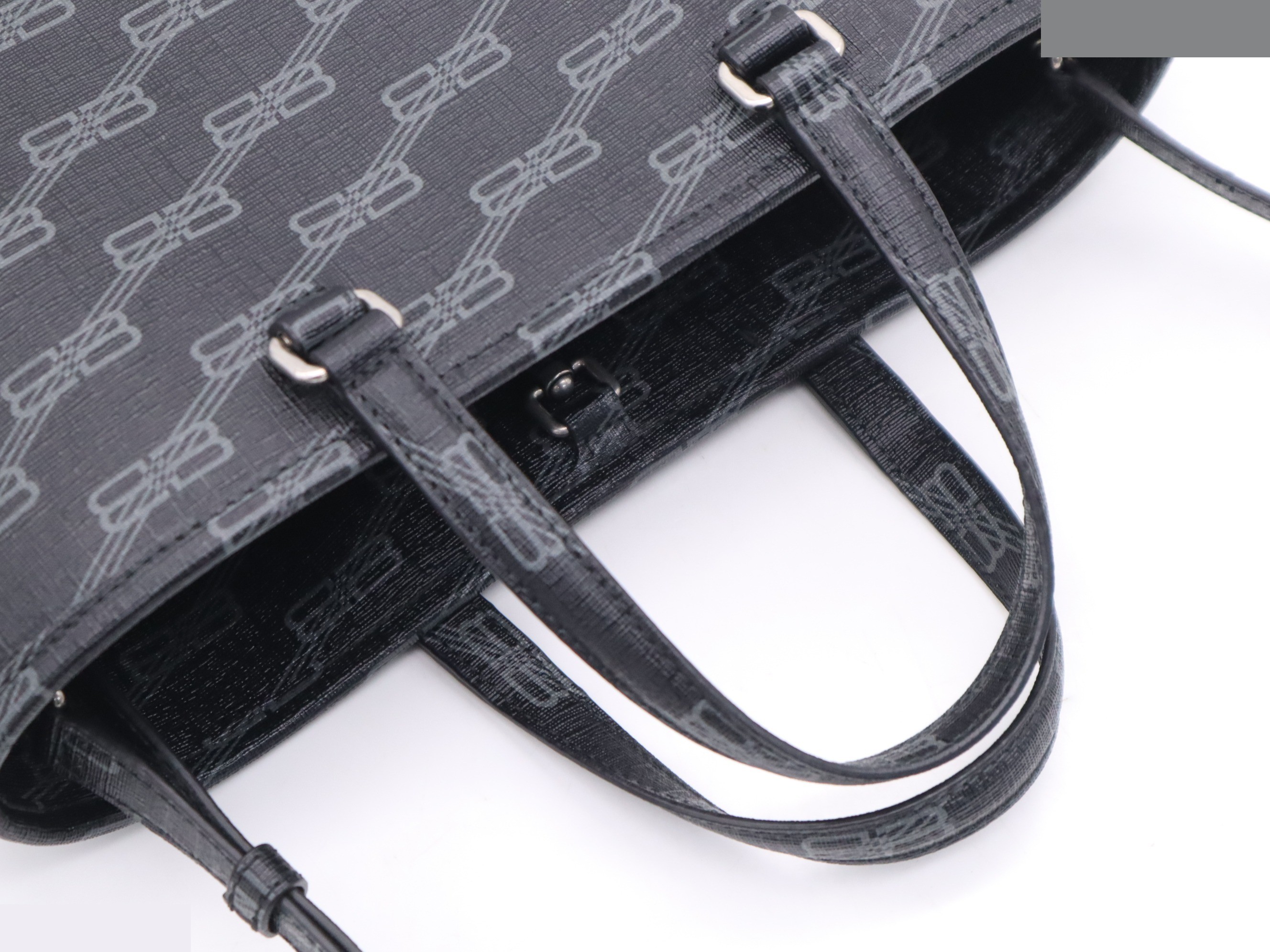 BB Monogram Signature Small Shopper Bag, Black, Silver Hardware — view 6