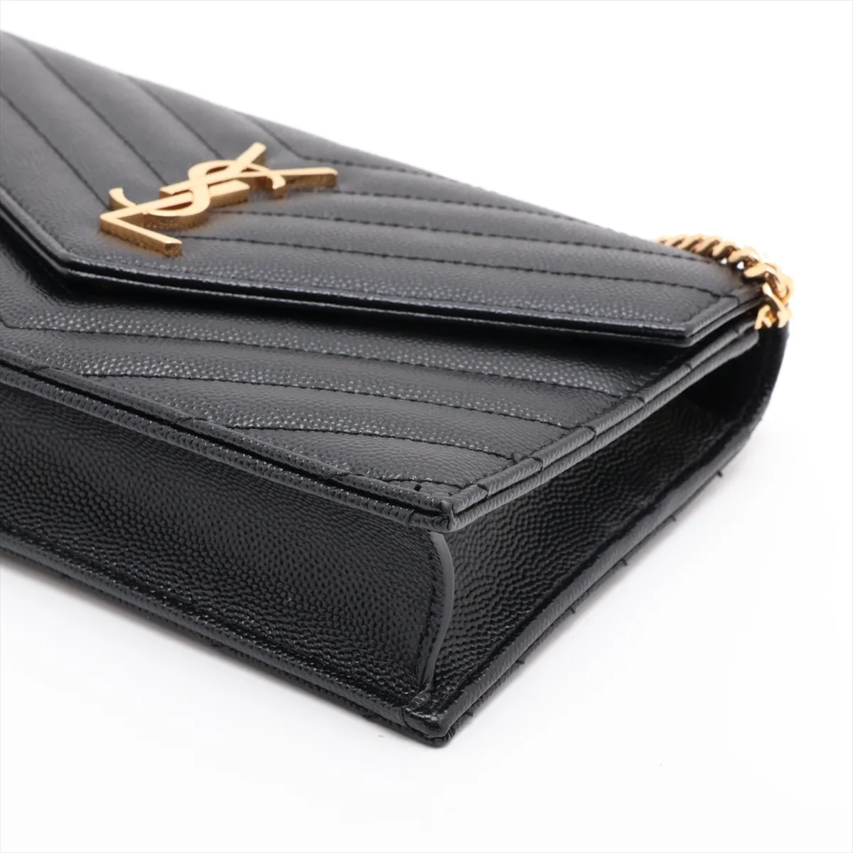 Cassandra Leather Chain Wallet, Black, 742920 — view 3