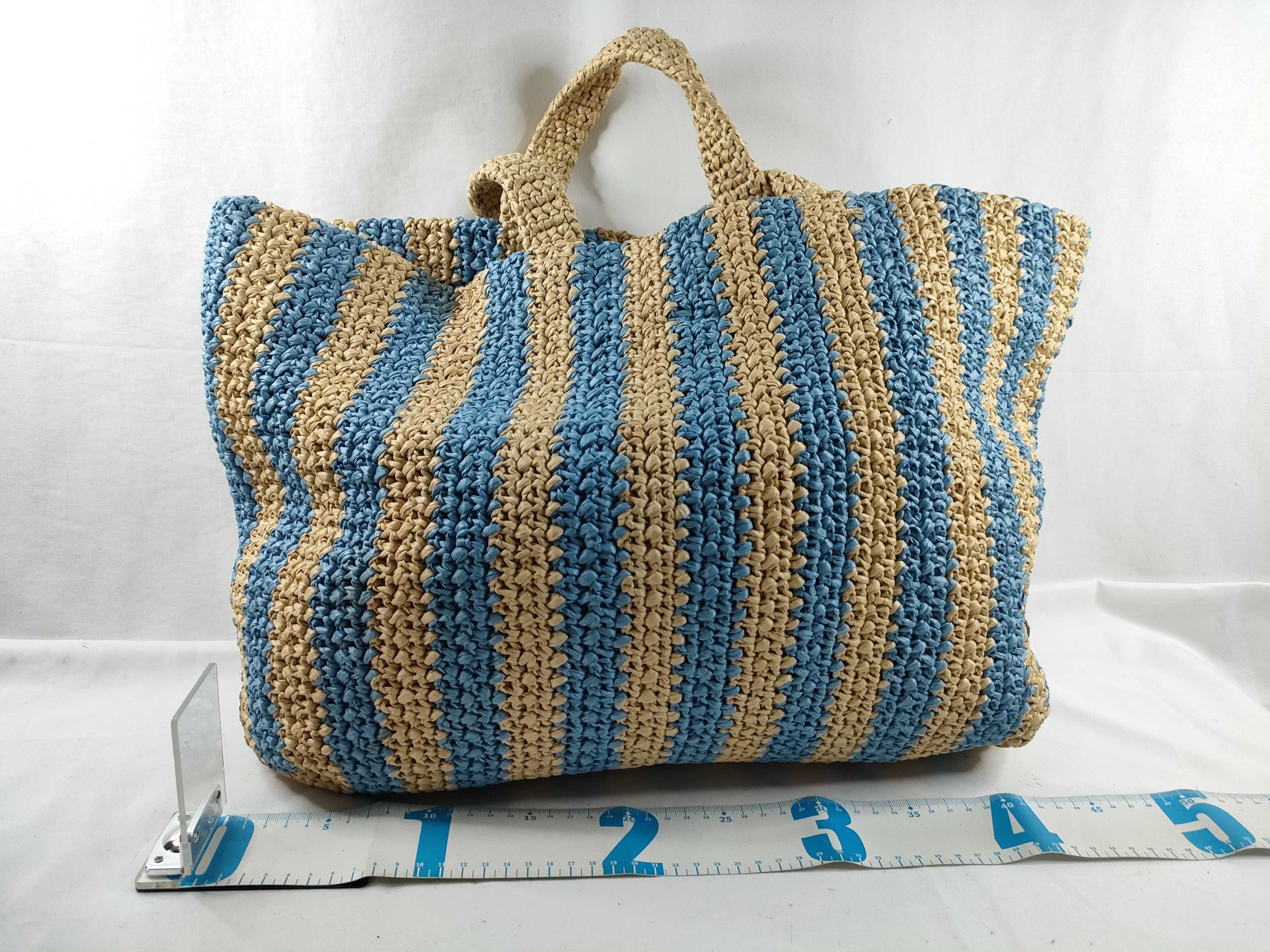 DU- Raffia Basket Bag Beige x Blue 1BG392 Tote Bag — view 2