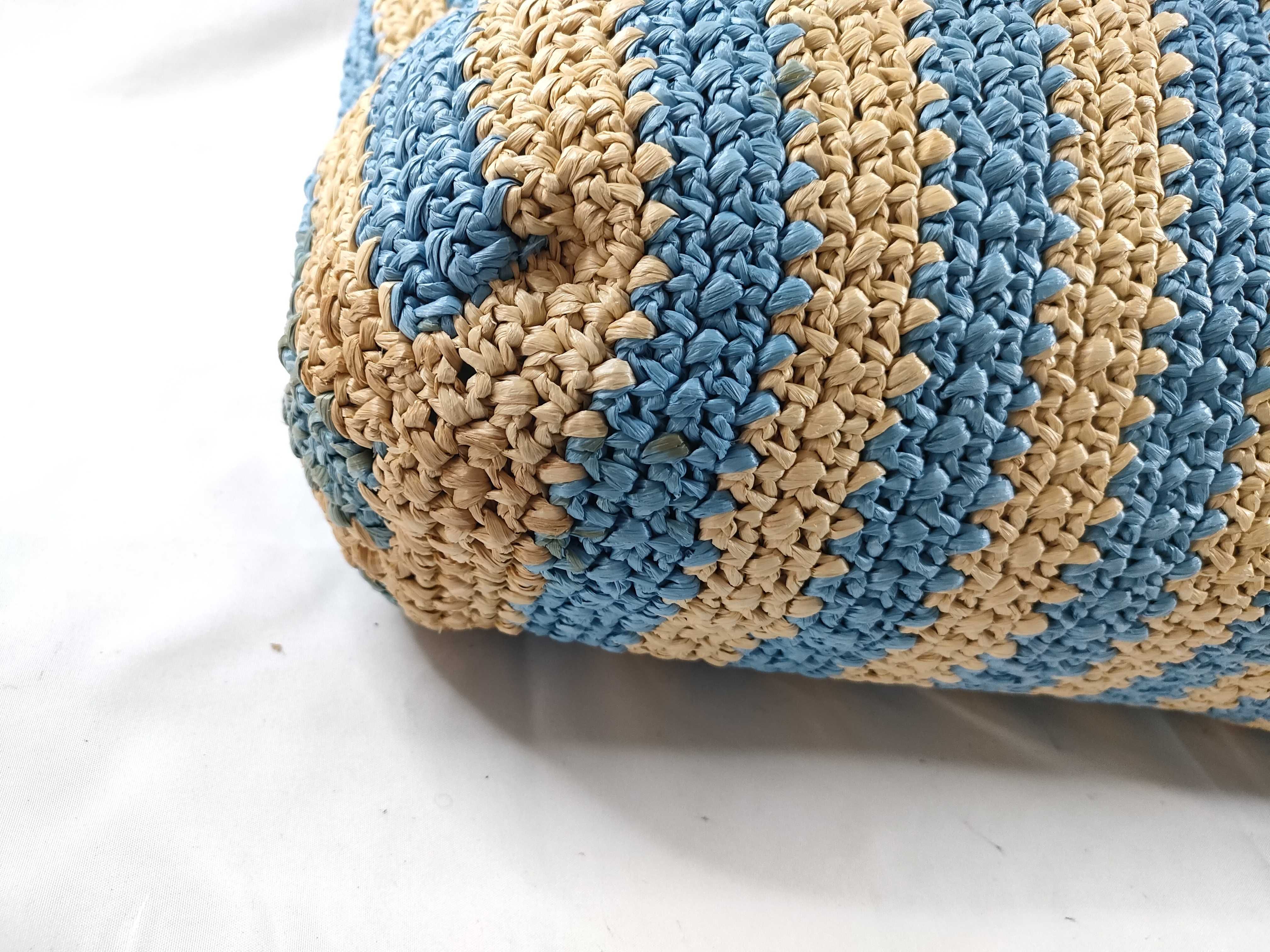 DU- Raffia Basket Bag Beige x Blue 1BG392 Tote Bag — view 3