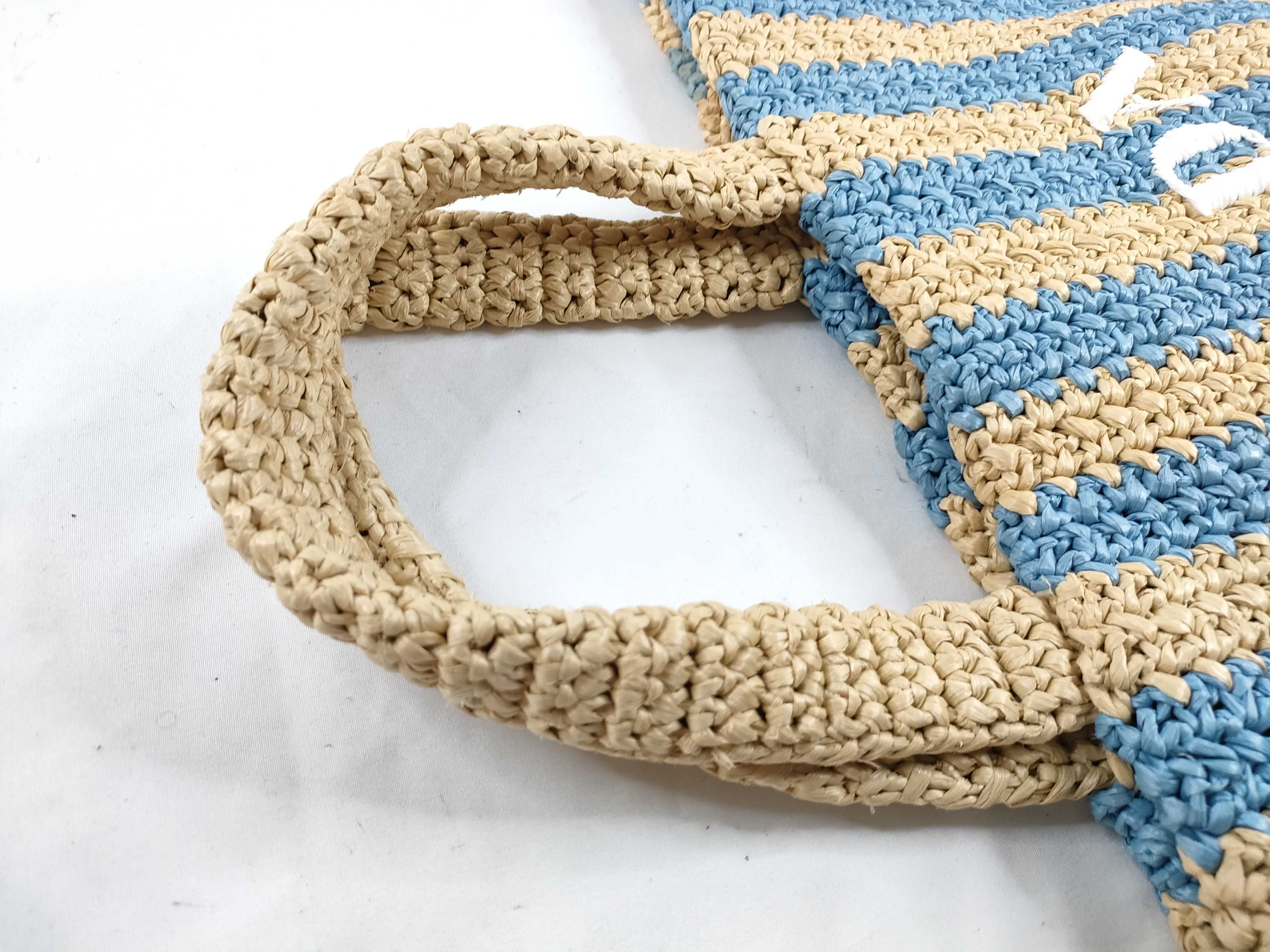 DU- Raffia Basket Bag Beige x Blue 1BG392 Tote Bag — view 6