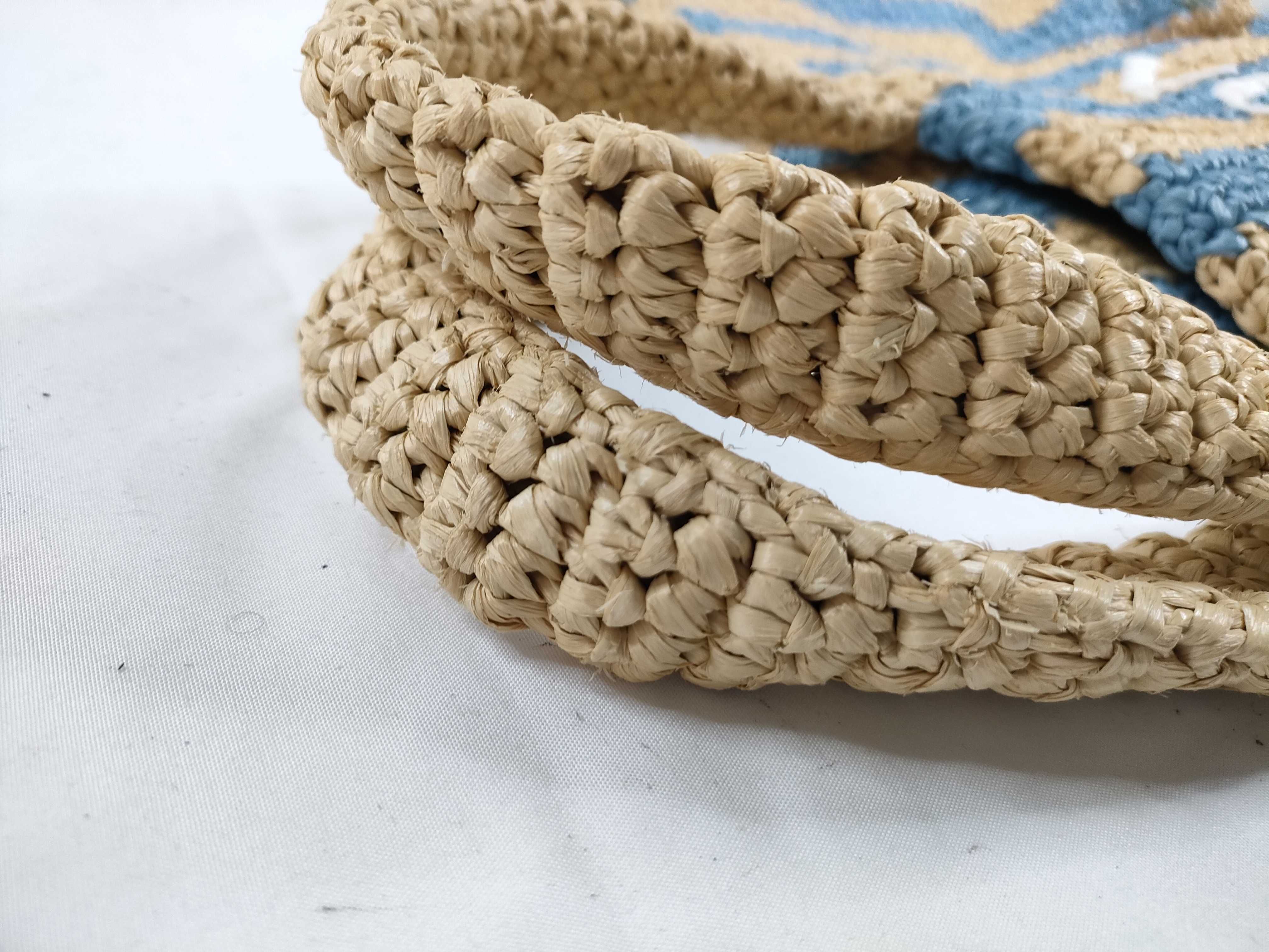 DU- Raffia Basket Bag Beige x Blue 1BG392 Tote Bag — view 7