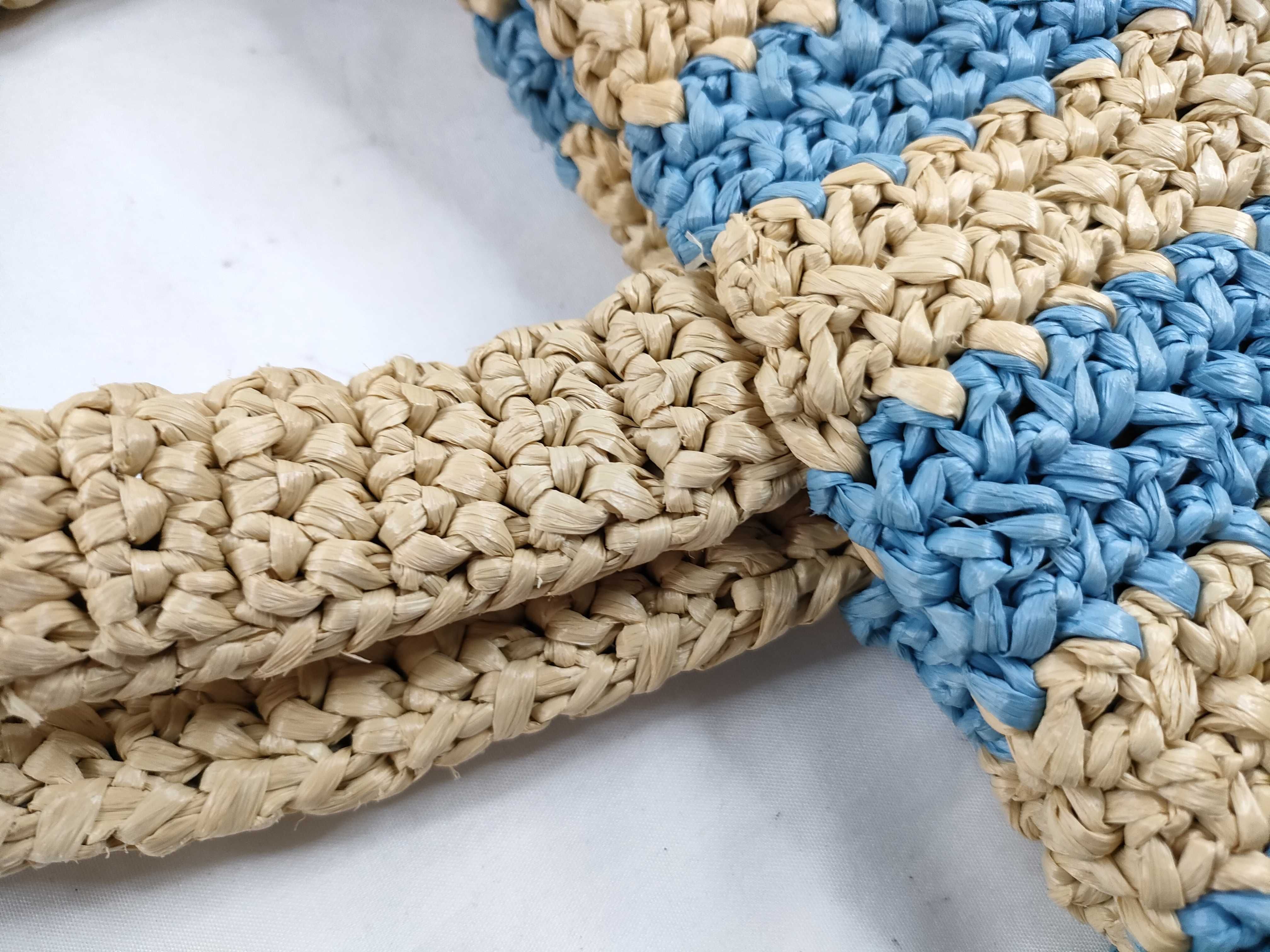 DU- Raffia Basket Bag Beige x Blue 1BG392 Tote Bag — view 8