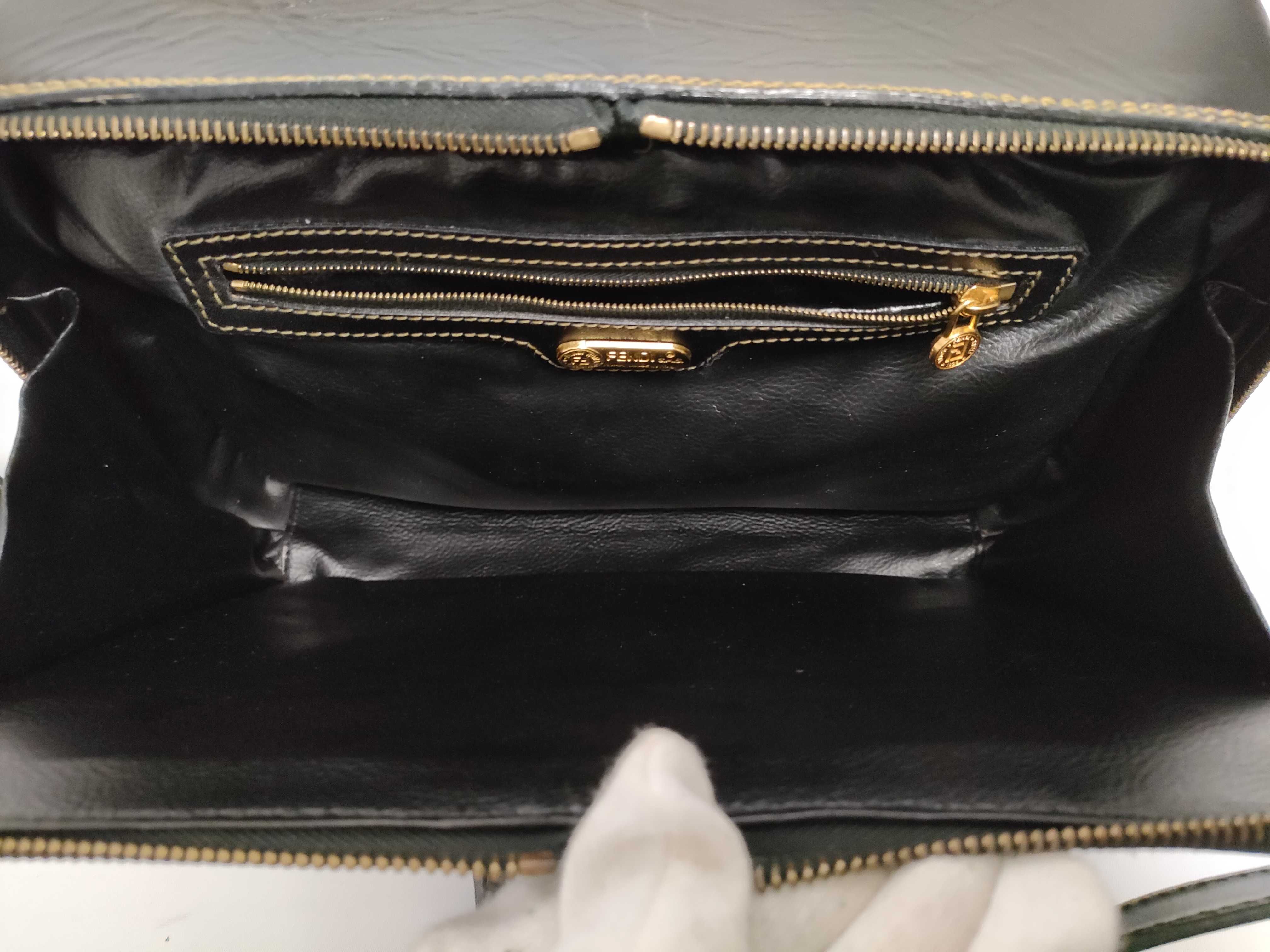 Pequin Pattern Leather PVC Embossed Logo Double Zipper Gold Hardware Shoulder Bag — view 11