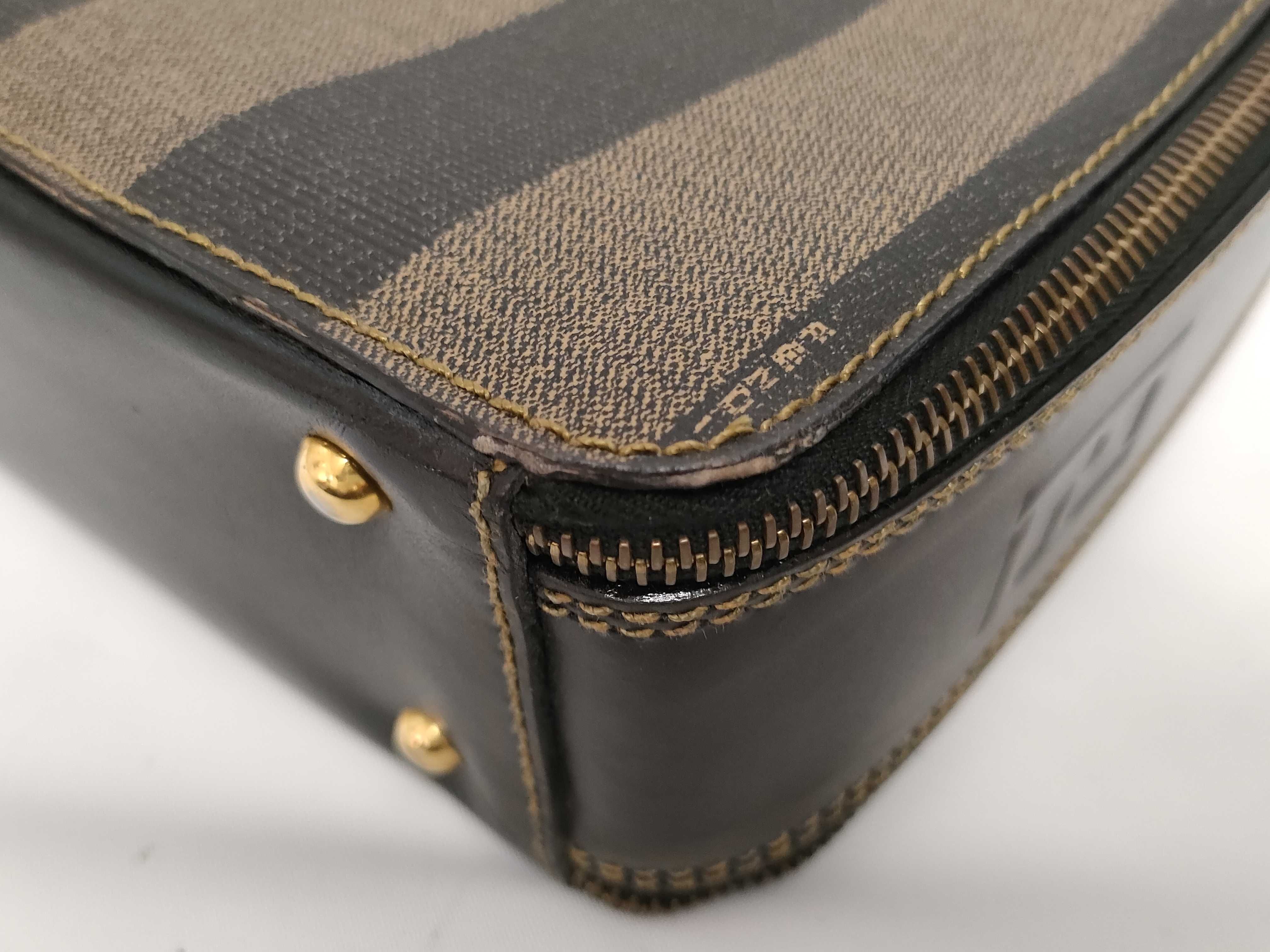 Pequin Pattern Leather PVC Embossed Logo Double Zipper Gold Hardware Shoulder Bag — view 4