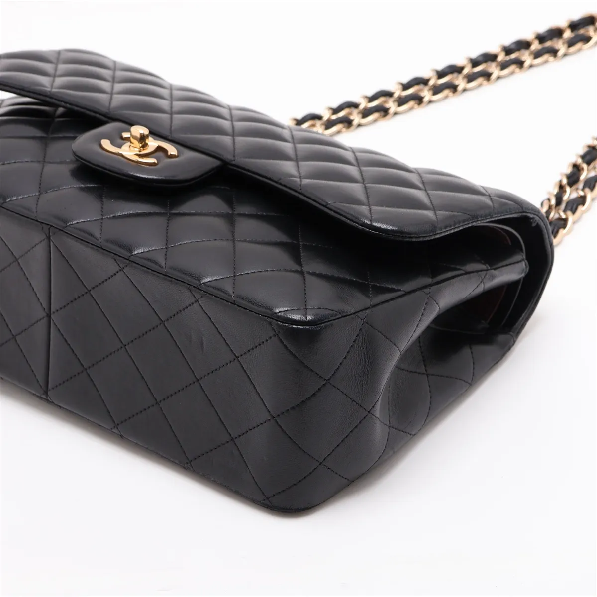 Large Matelassé 30 Lambskin Double Flap Double Chain Bag, Black with Gold Hardware, 19038749, Serial Number 19-series, A58600 — view 3