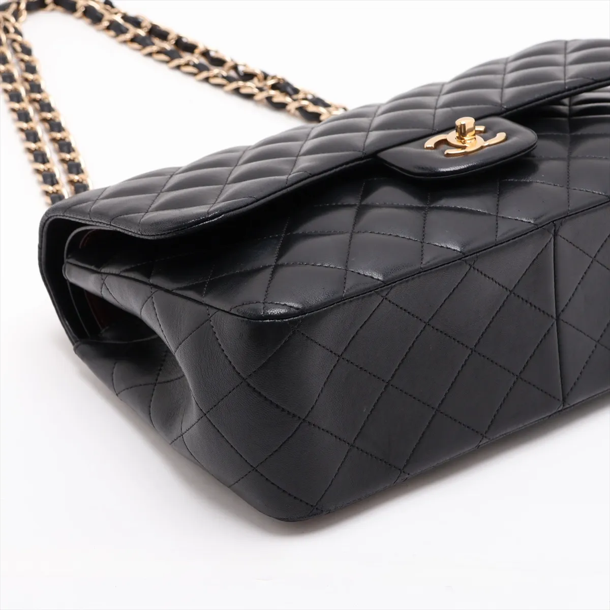 Large Matelassé 30 Lambskin Double Flap Double Chain Bag, Black with Gold Hardware, 19038749, Serial Number 19-series, A58600 — view 4
