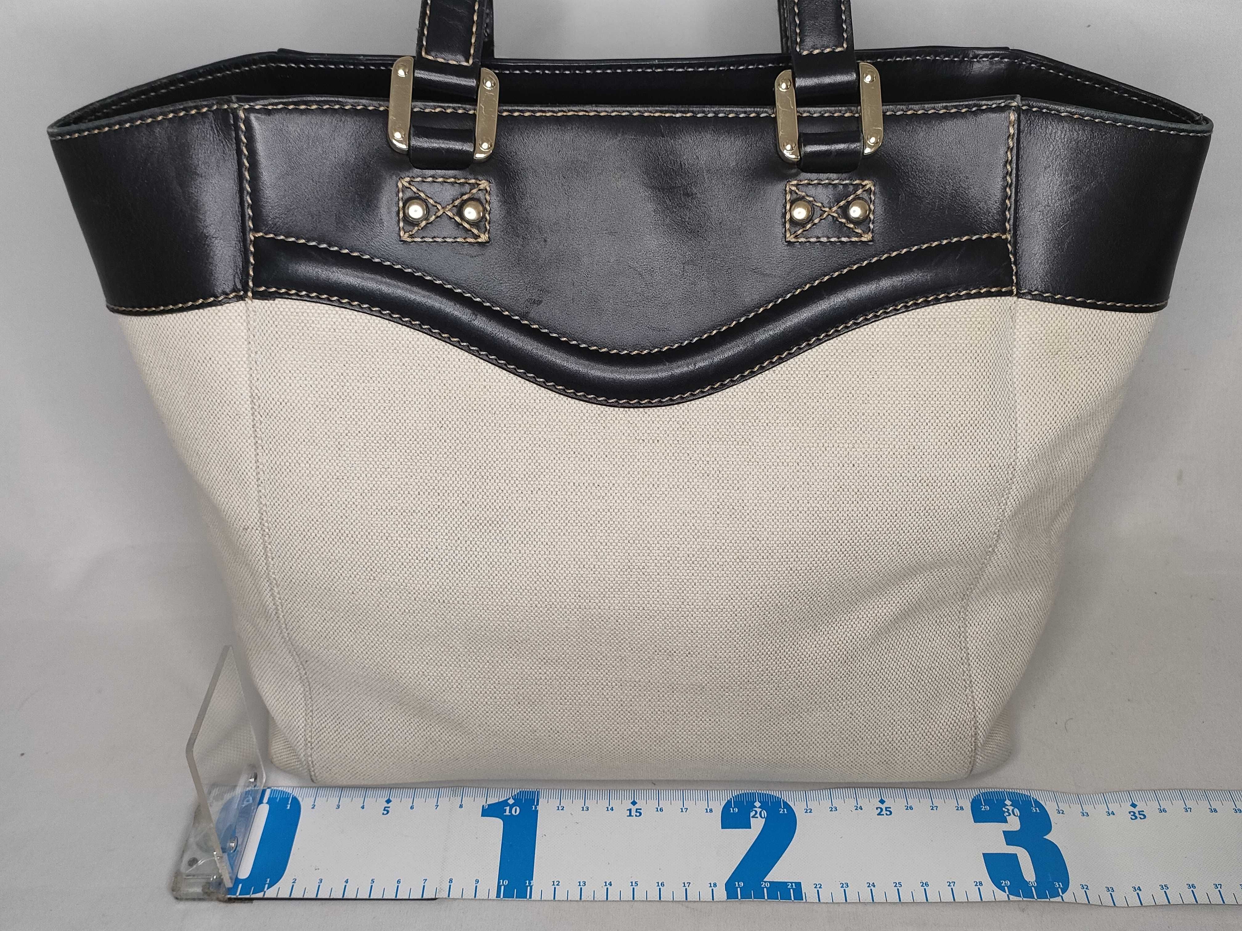 141432 Tote Bag, Canvas and Leather, Beige and Black Tote Bag — view 2