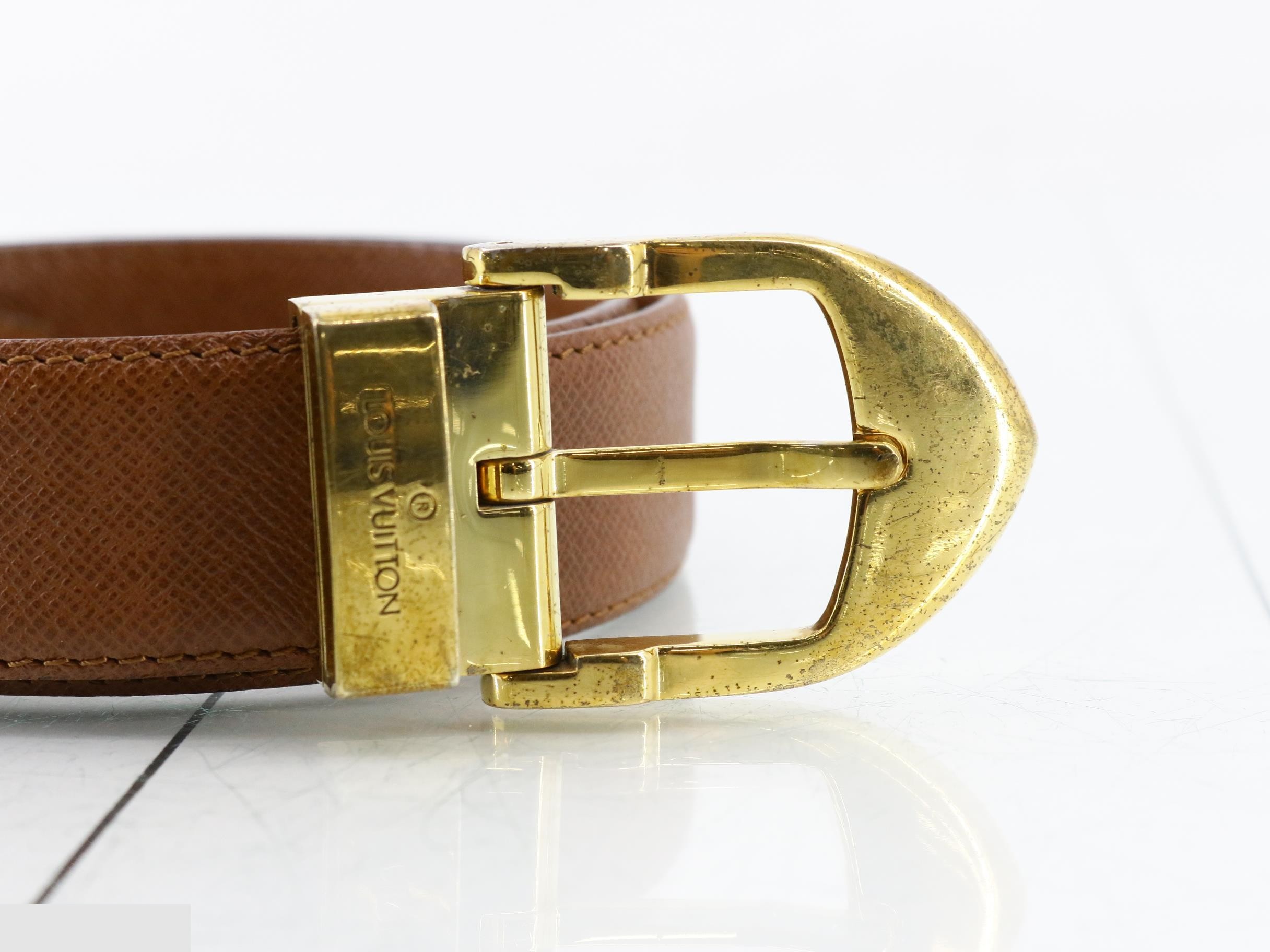 LV Ceinture Classique Taiga Leather Belt with Gold Hardware M6840 — view 3