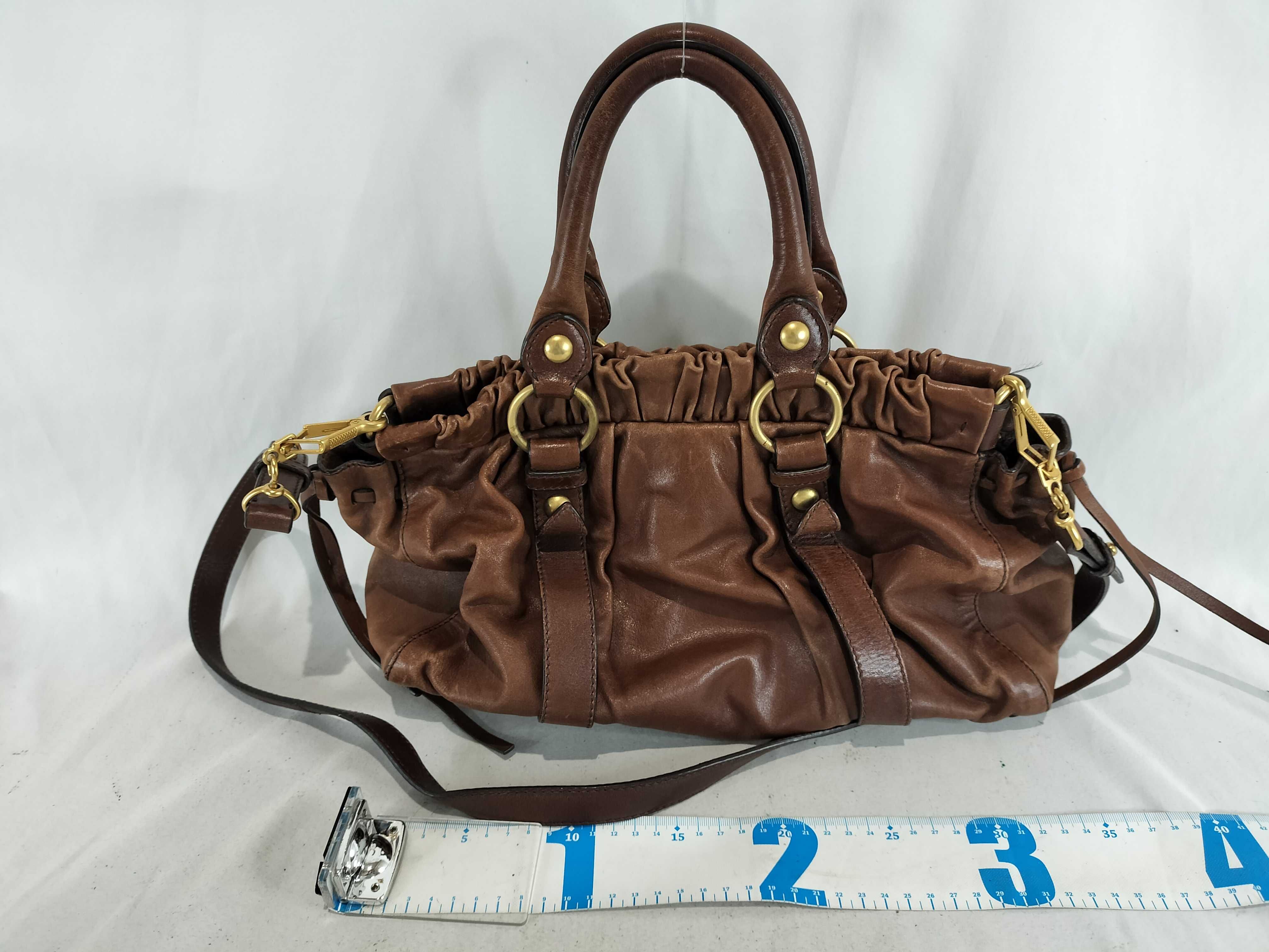 Vitello Luxe 2-Way Leather Shoulder Bag, Brown — view 3