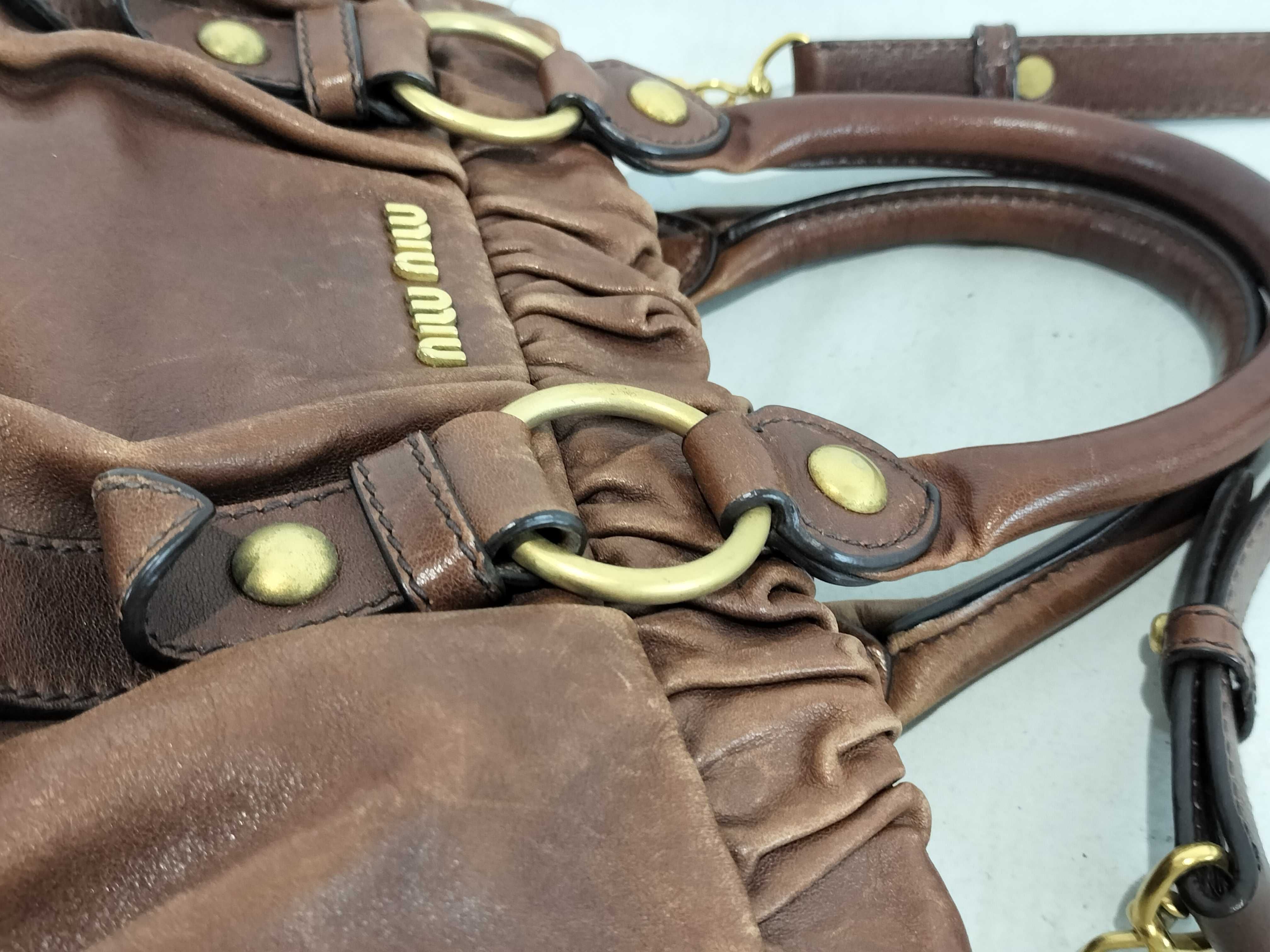 Vitello Luxe 2-Way Leather Shoulder Bag, Brown — view 6