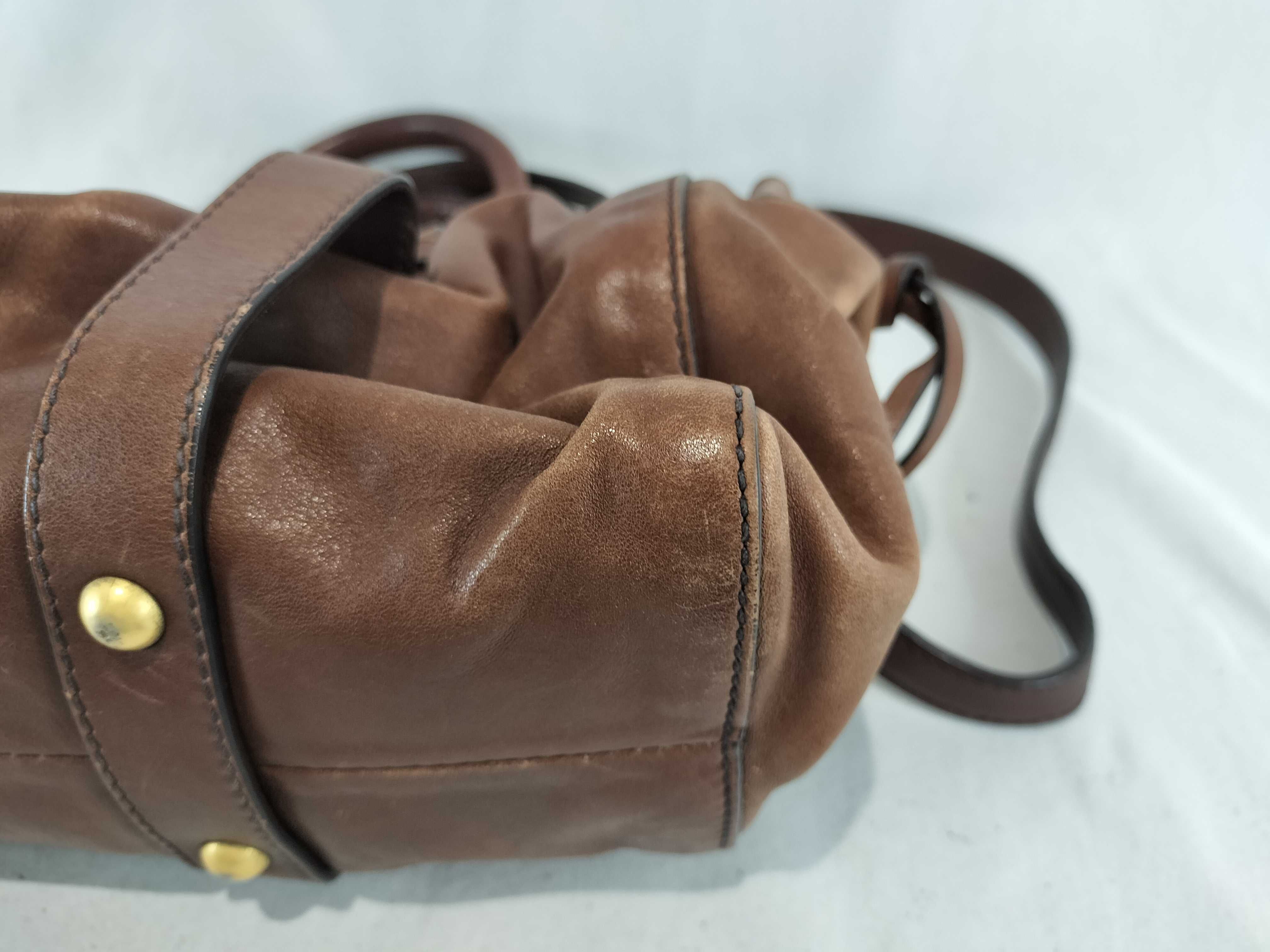 Vitello Luxe 2-Way Leather Shoulder Bag, Brown — view 7