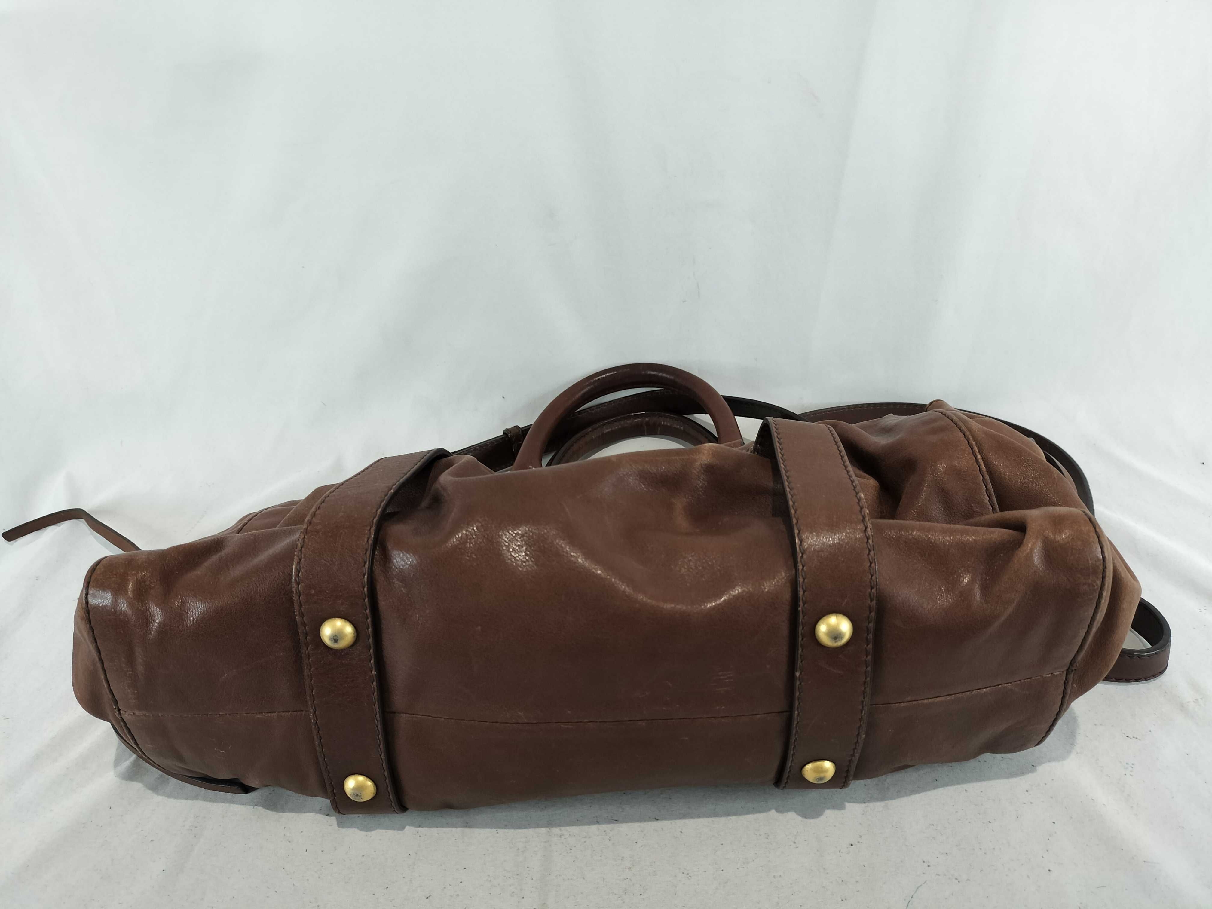 Vitello Luxe 2-Way Leather Shoulder Bag, Brown — view 8