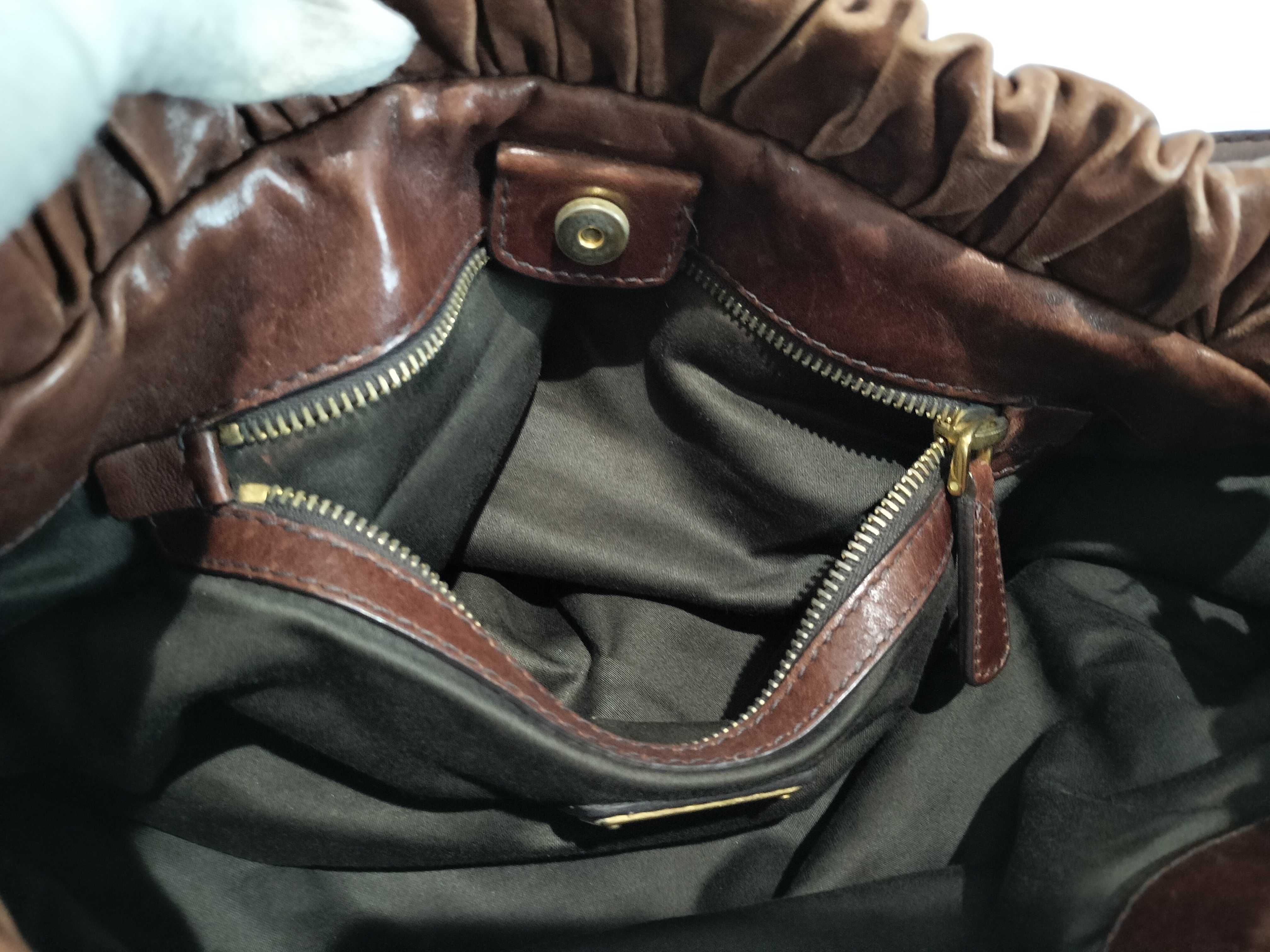 Vitello Luxe 2-Way Leather Shoulder Bag, Brown — view 10