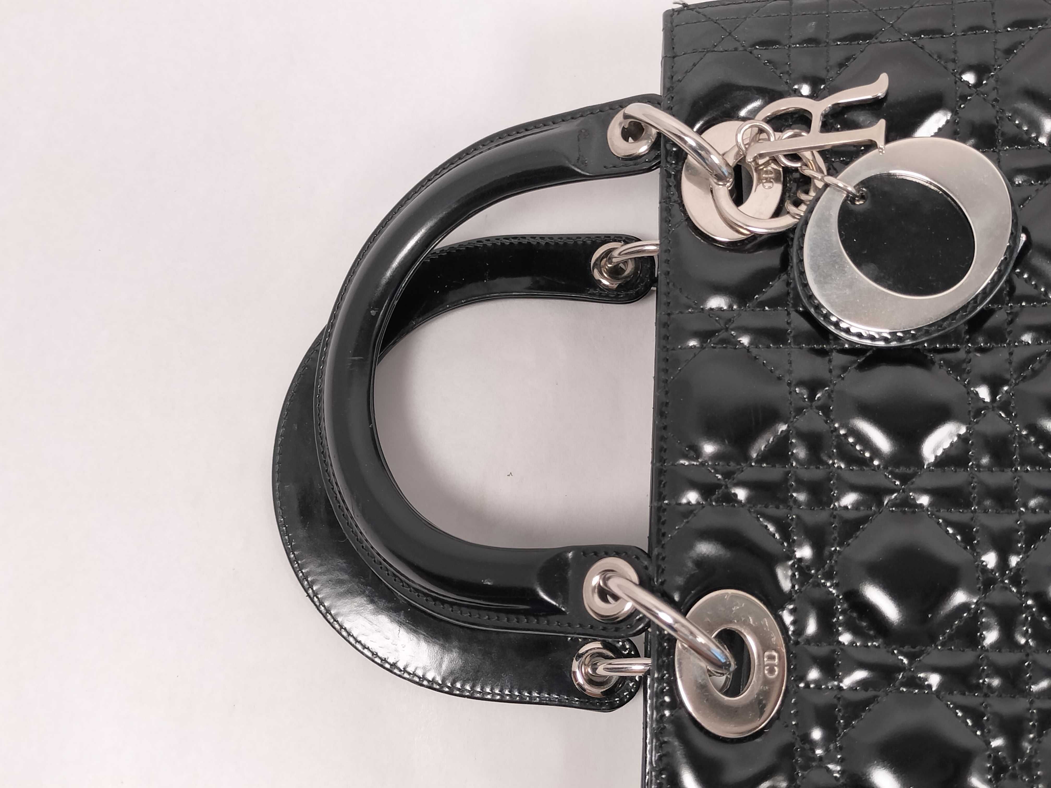 Lady Dior Medium Patent Cannage Black 2-way Handbag — view 3