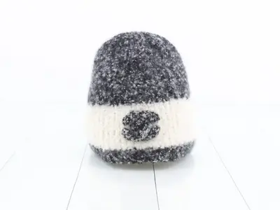 Coco Mark Knit Hat, Two-Tone Design, Black and White