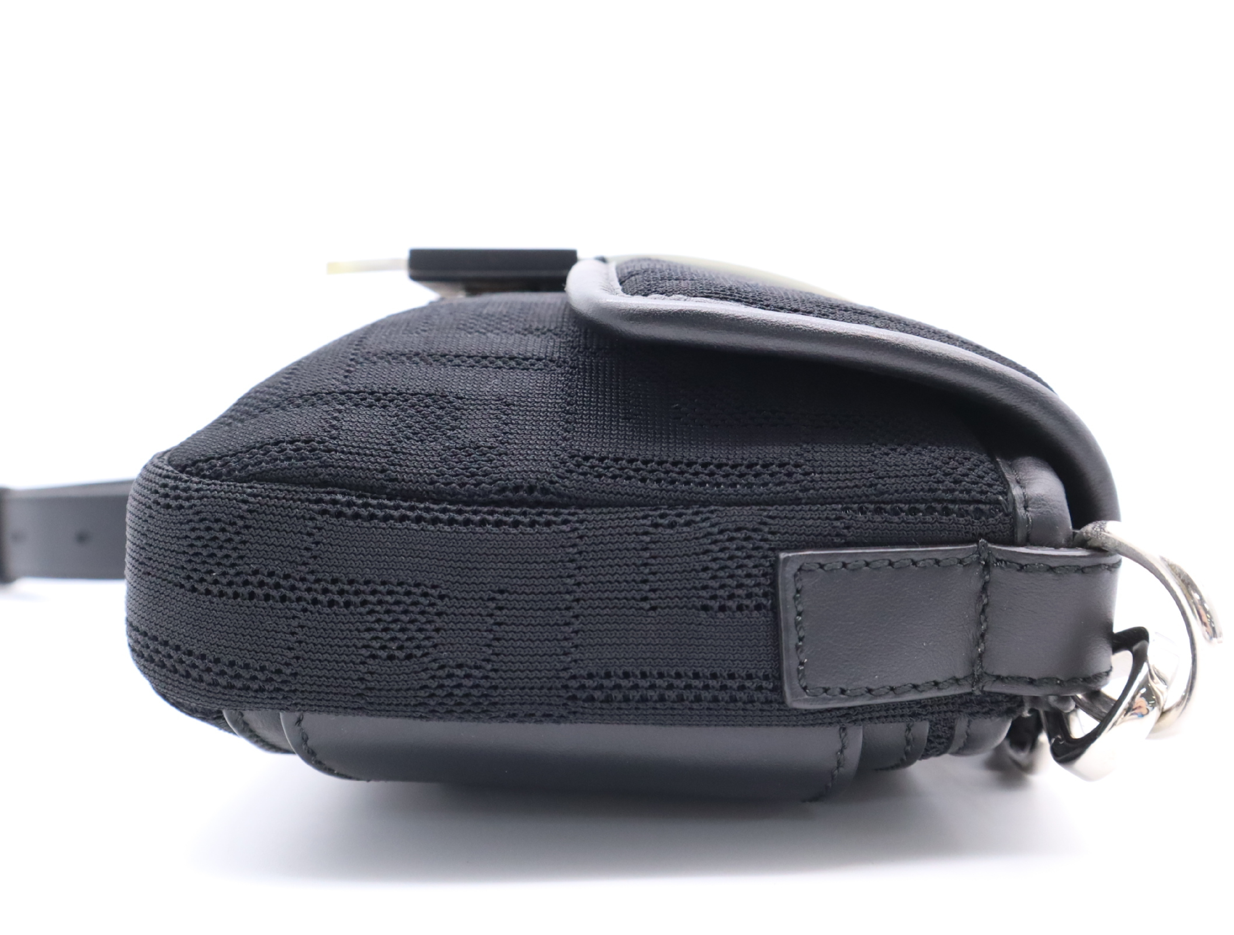 Mesh Mamma Bucket Black Shoulder Bag with Silver Hardware and Shoulder Strap — view 5