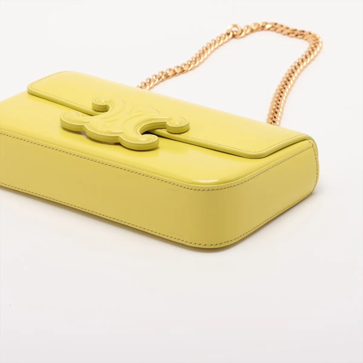 Cuir Triomphe Leather Chain Shoulder Bag, Yellow — view 3