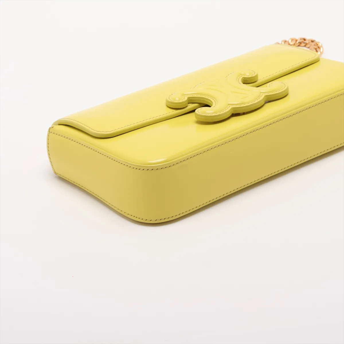 Cuir Triomphe Leather Chain Shoulder Bag, Yellow — view 4