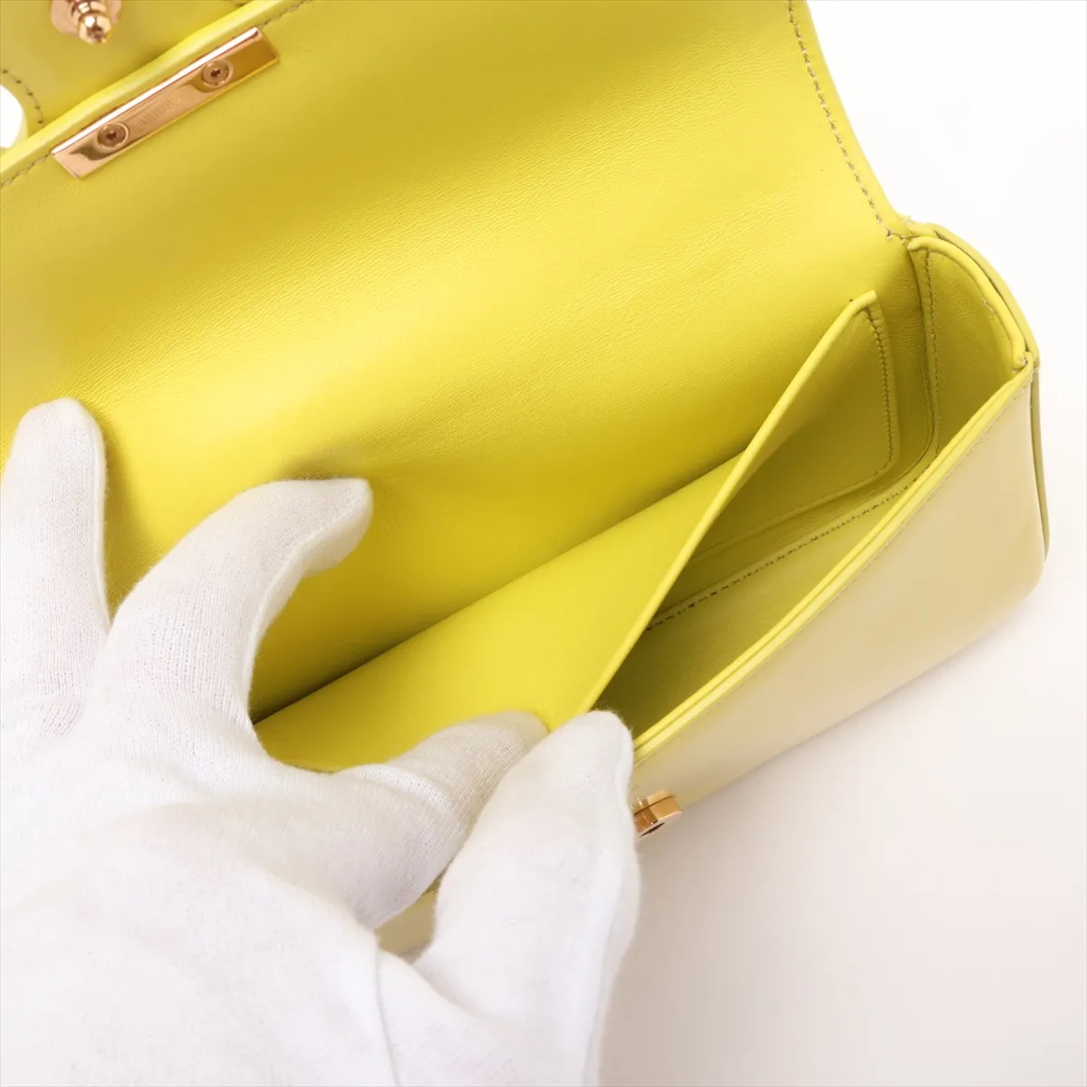 Cuir Triomphe Leather Chain Shoulder Bag, Yellow — view 8