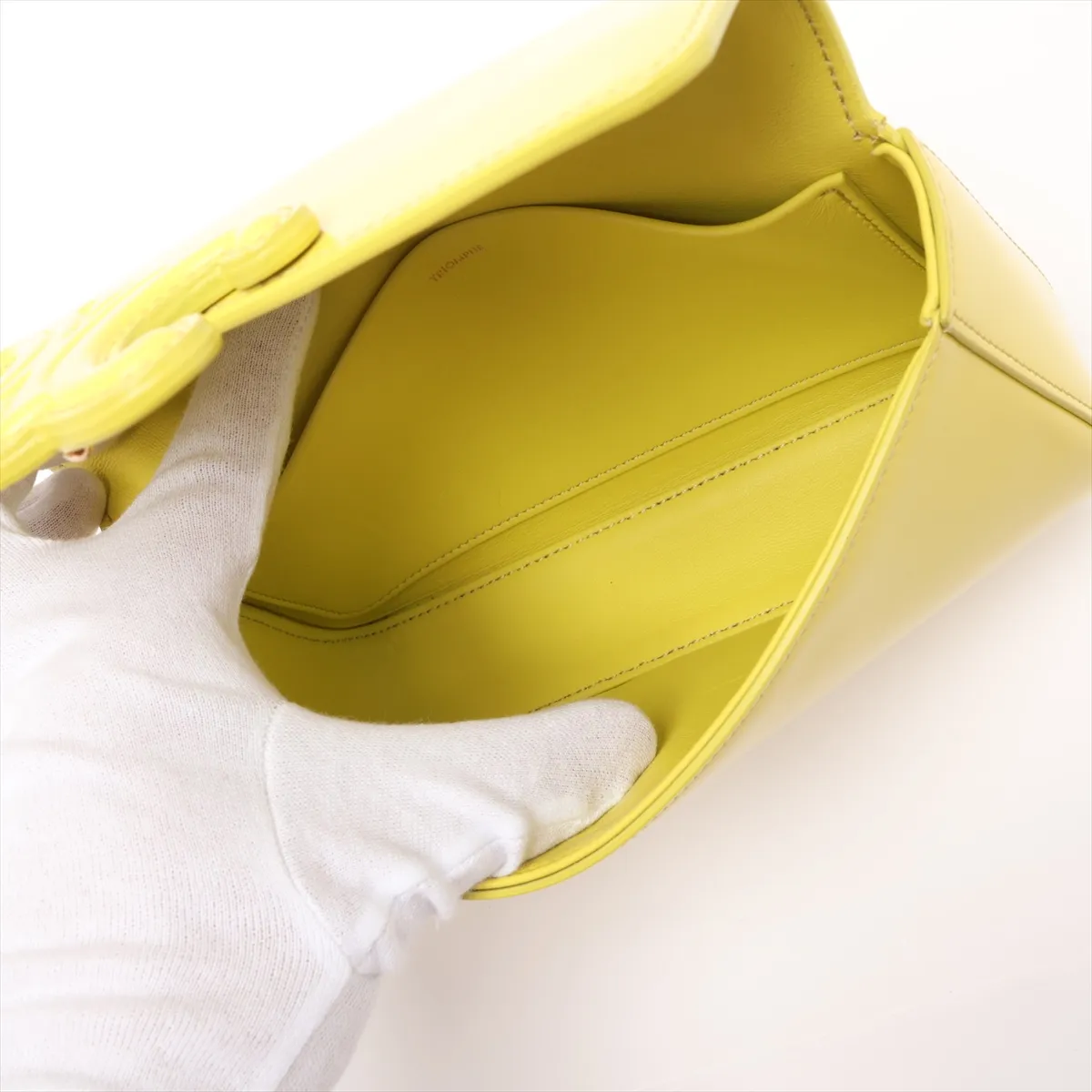 Cuir Triomphe Leather Chain Shoulder Bag, Yellow — view 9