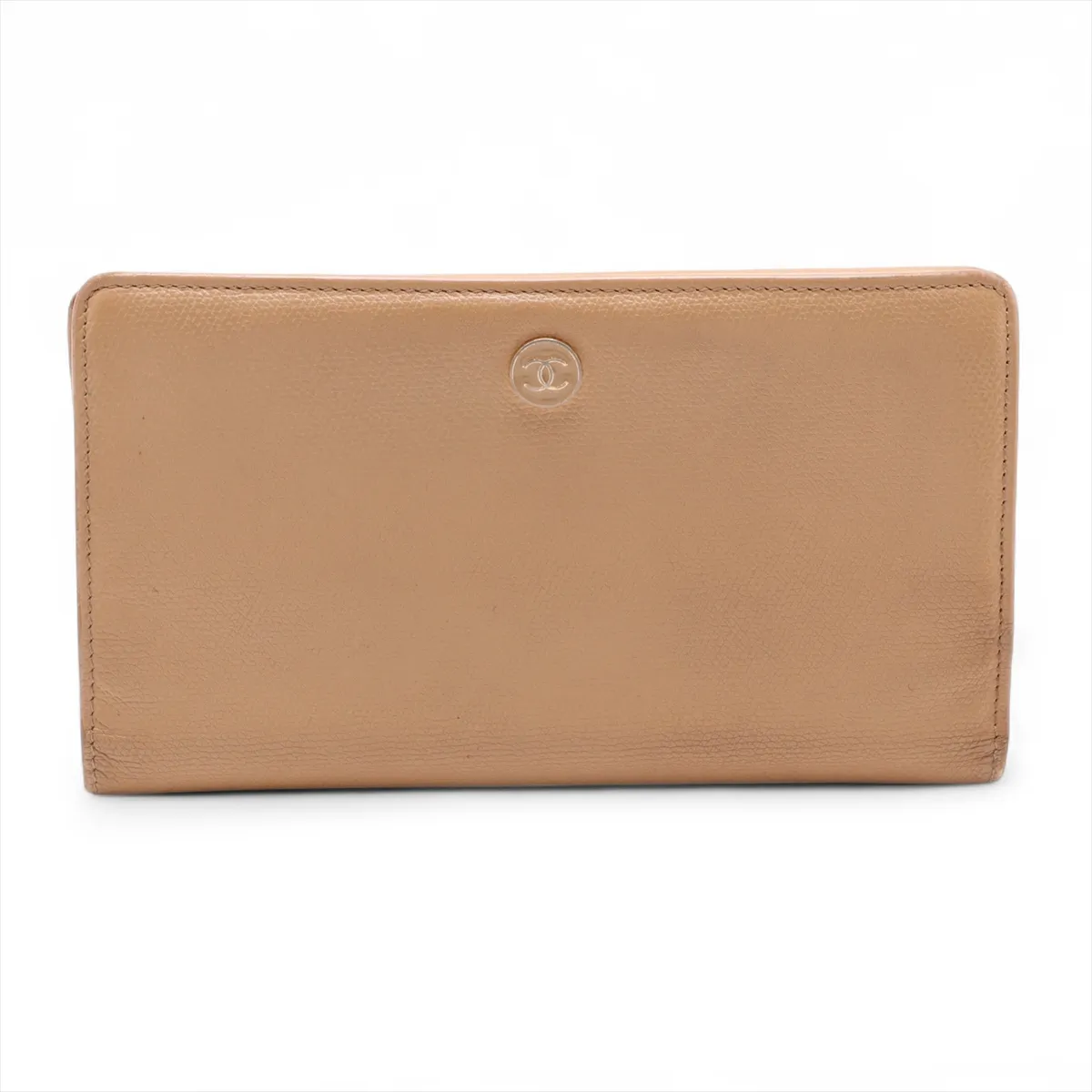 Coco Button Leather Long Wallet, Beige, Gold Hardware, 10144738