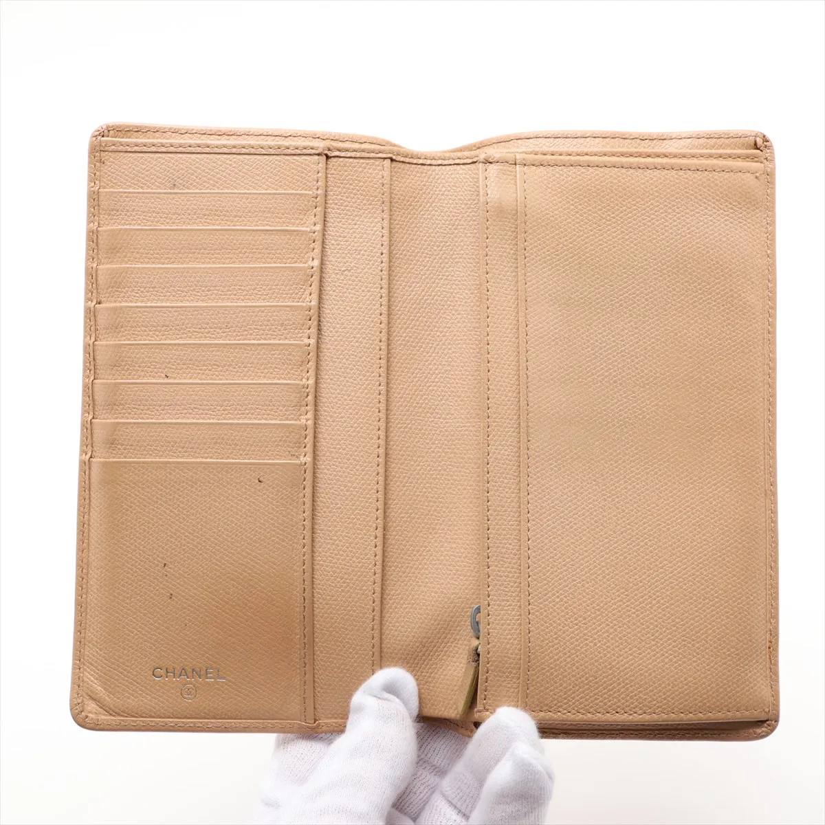 Coco Button Leather Long Wallet, Beige, Gold Hardware, 10144738 — view 3