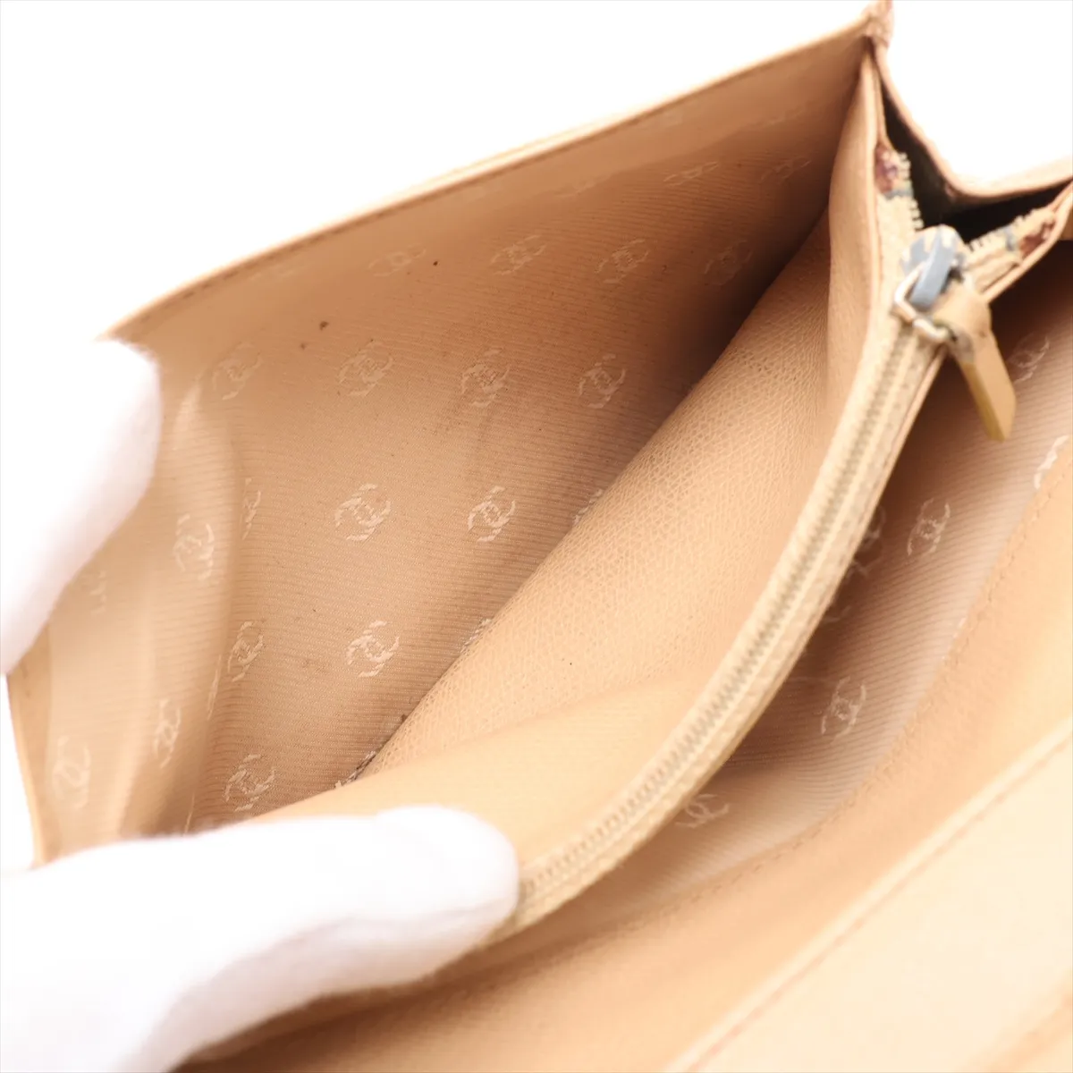 Coco Button Leather Long Wallet, Beige, Gold Hardware, 10144738 — view 8
