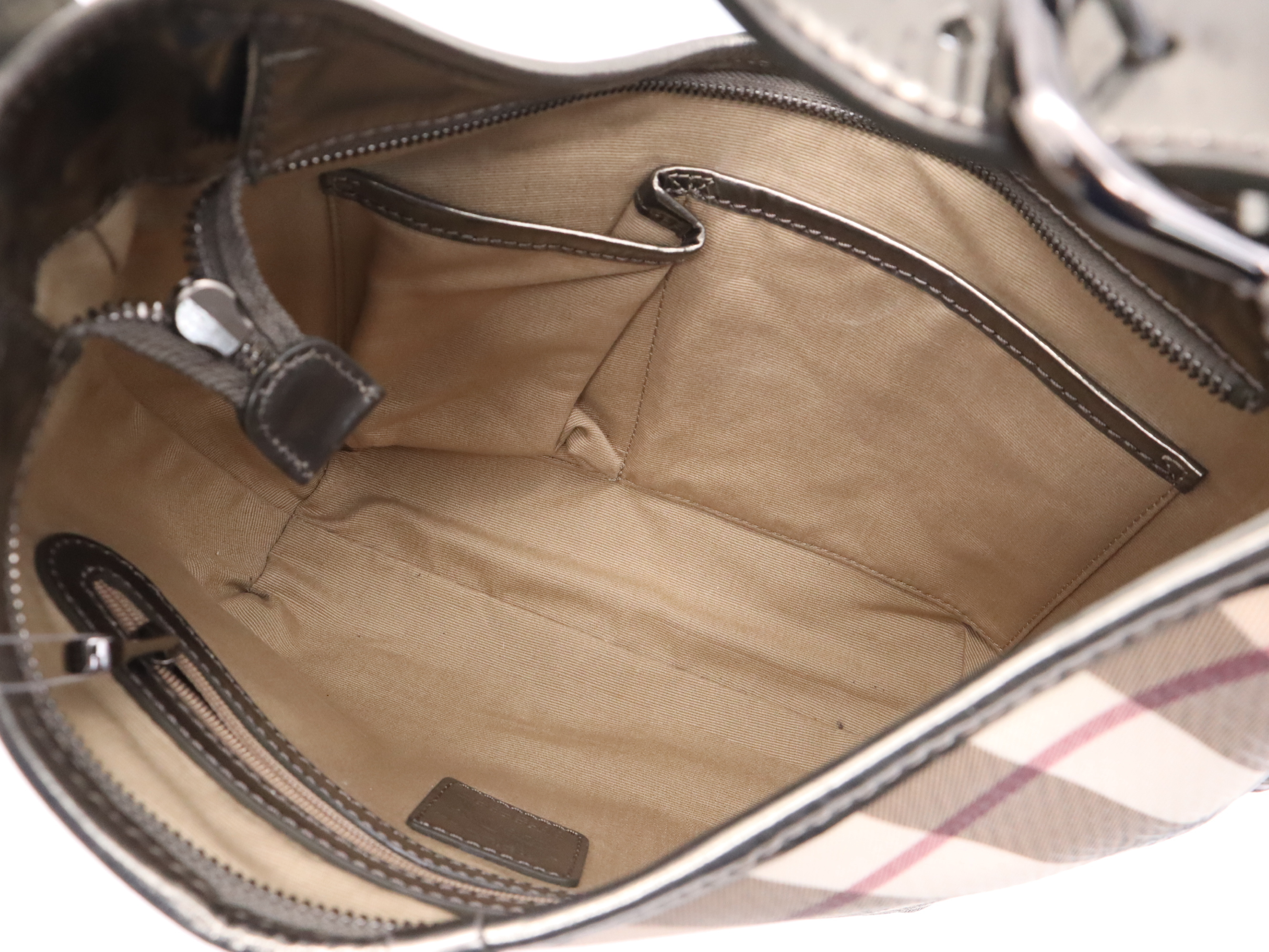 Canvas Nova Check Pattern One-Shoulder Bag, Beige, Silver Hardware, Shoulder Bag — view 11