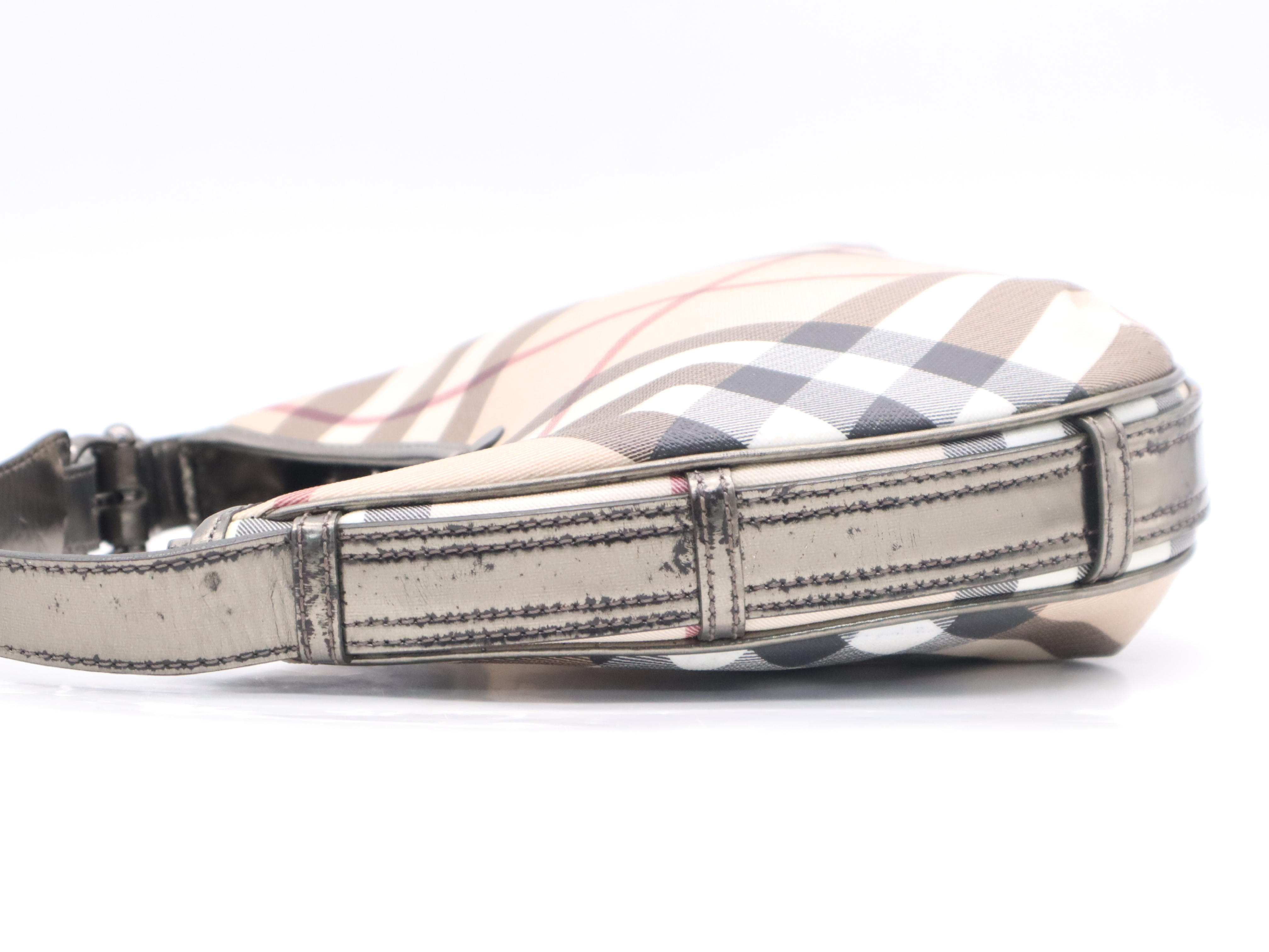 Canvas Nova Check Pattern One-Shoulder Bag, Beige, Silver Hardware, Shoulder Bag — view 3