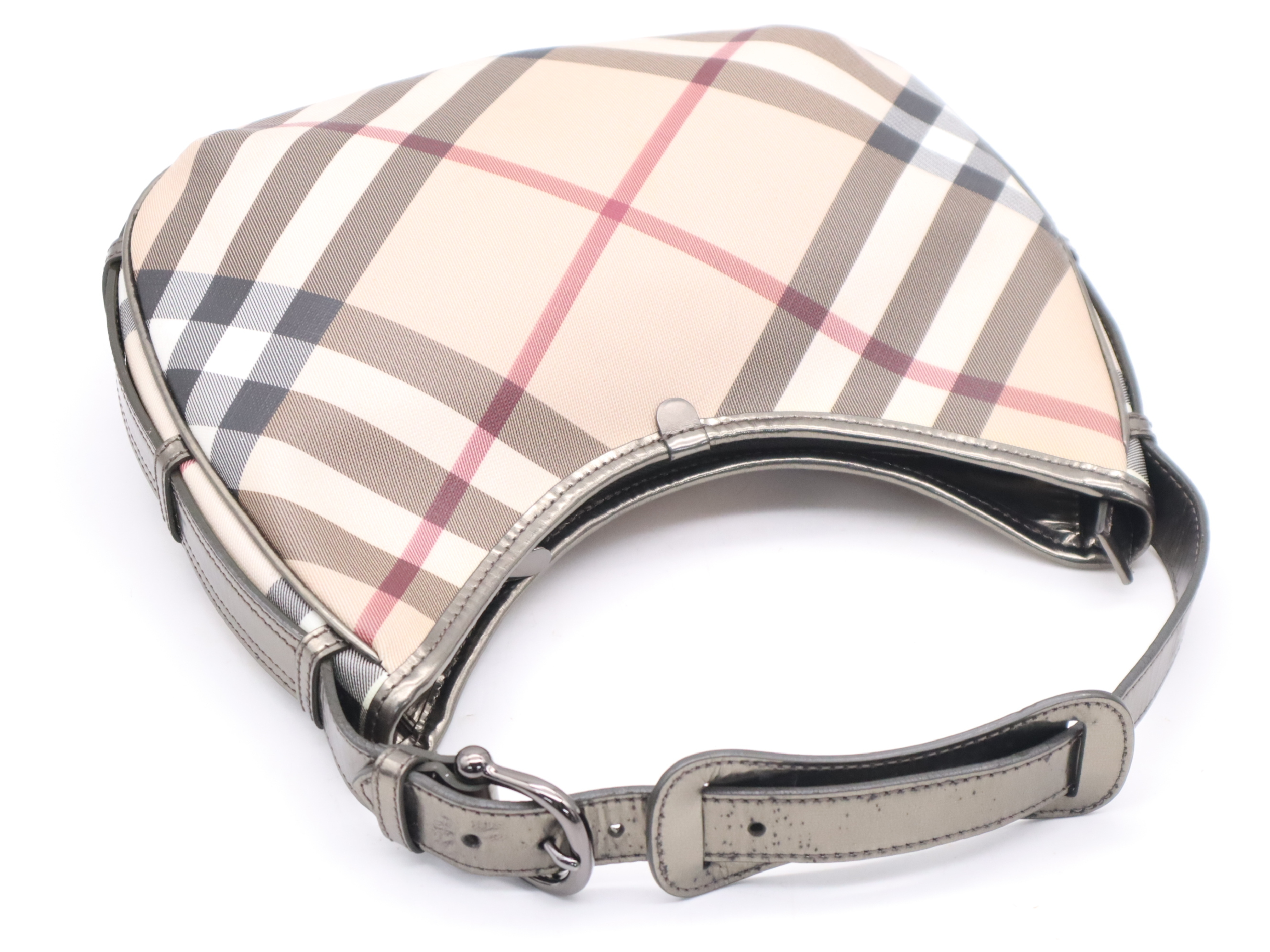 Canvas Nova Check Pattern One-Shoulder Bag, Beige, Silver Hardware, Shoulder Bag — view 6