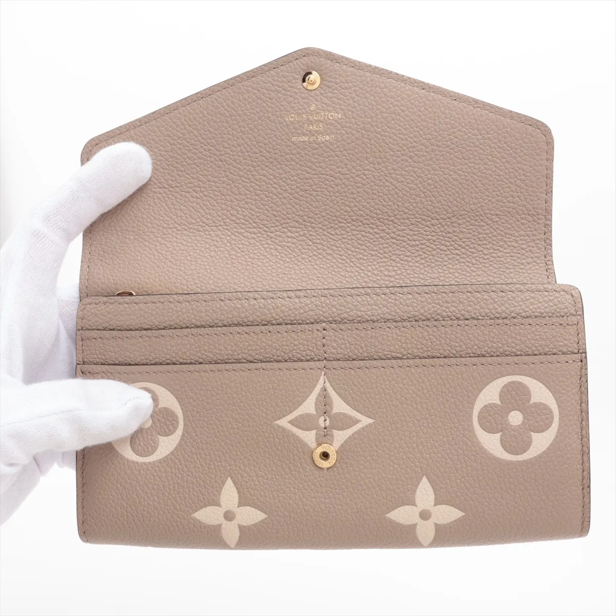 Bicolor Monogram Empreinte Portefeuille Sarah NM M81049 Tourterelle x Crème Long Wallet (RFID detected) — view 3