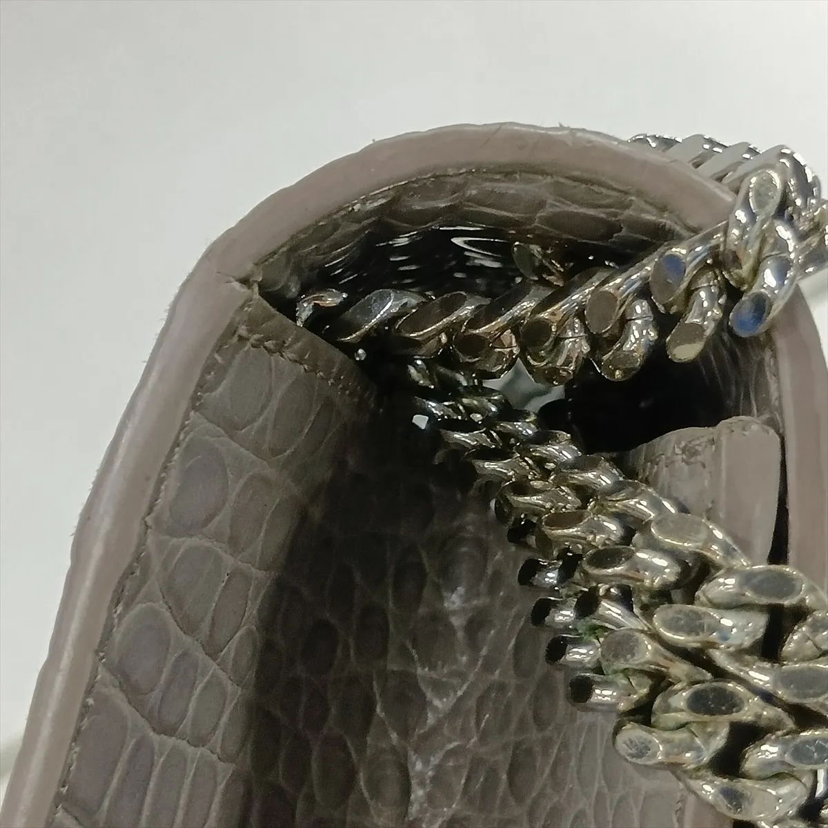 Classic Kate Crocodile Embossed Chain Shoulder Bag, Gray, 354119 — view 11