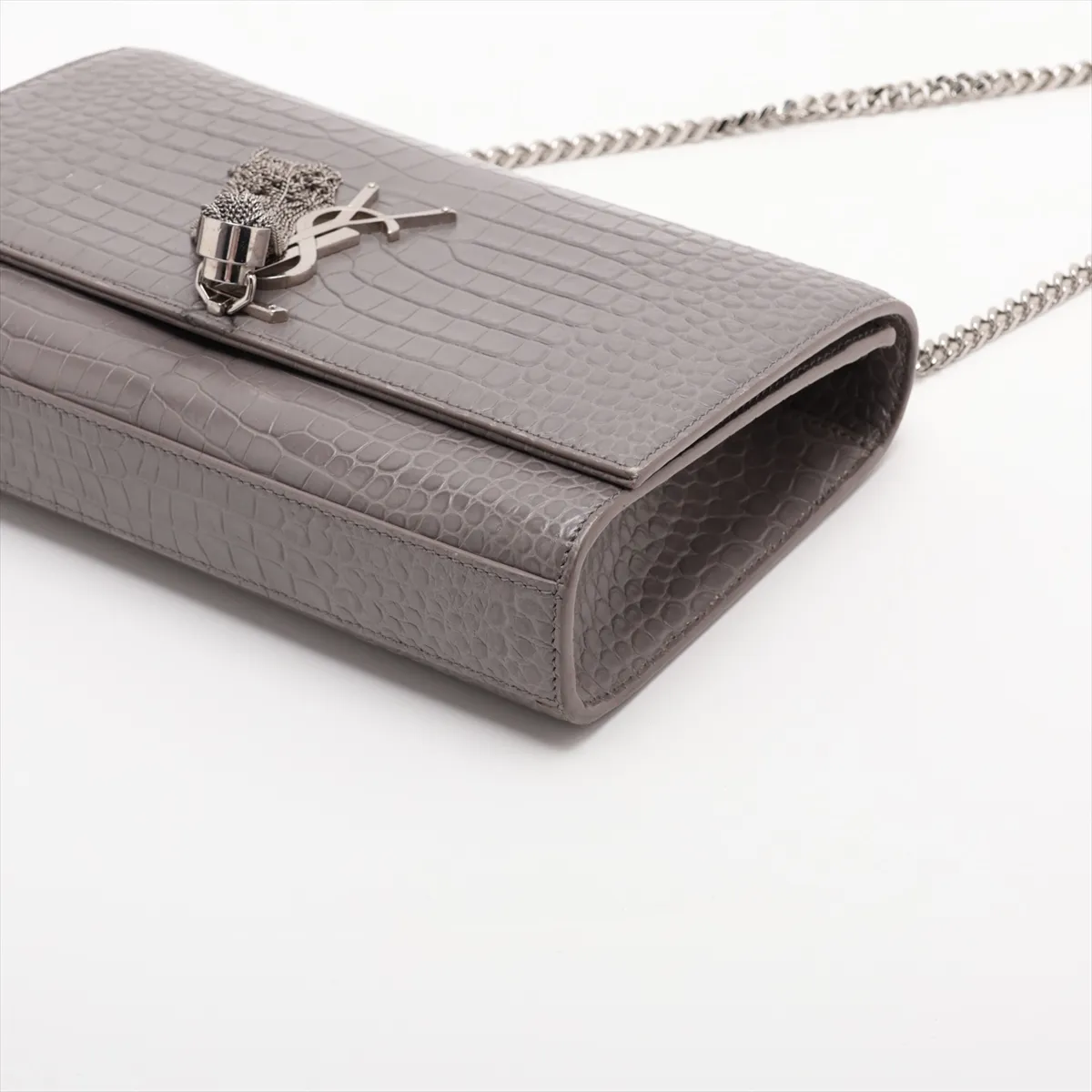 Classic Kate Crocodile Embossed Chain Shoulder Bag, Gray, 354119 — view 3