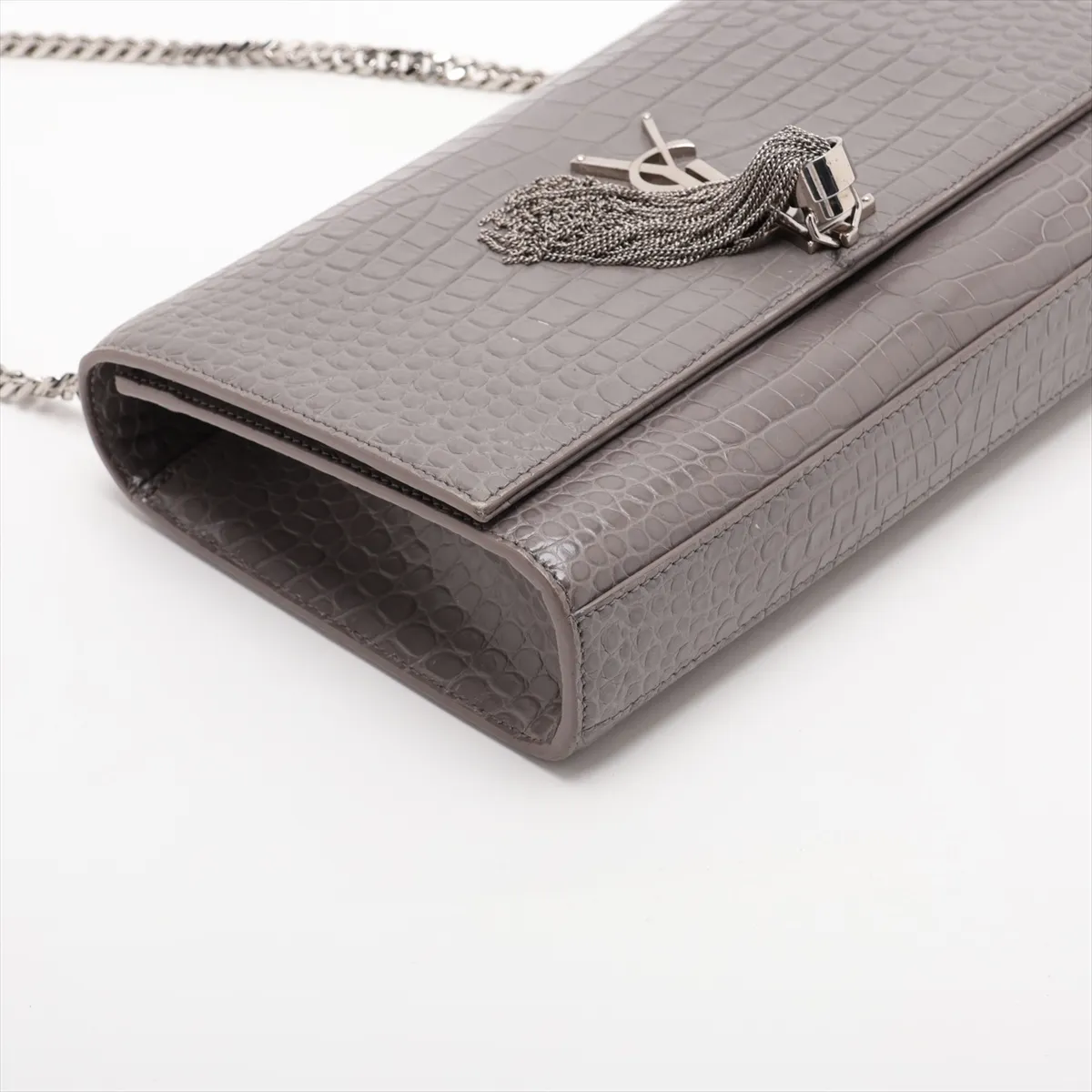 Classic Kate Crocodile Embossed Chain Shoulder Bag, Gray, 354119 — view 4