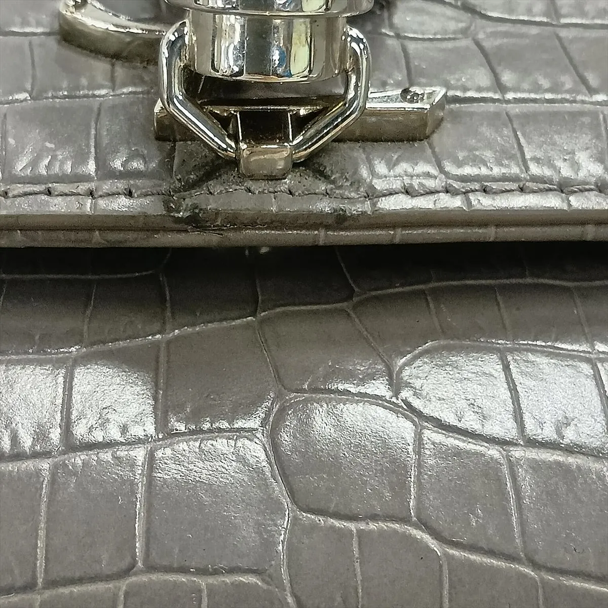 Classic Kate Crocodile Embossed Chain Shoulder Bag, Gray, 354119 — view 10